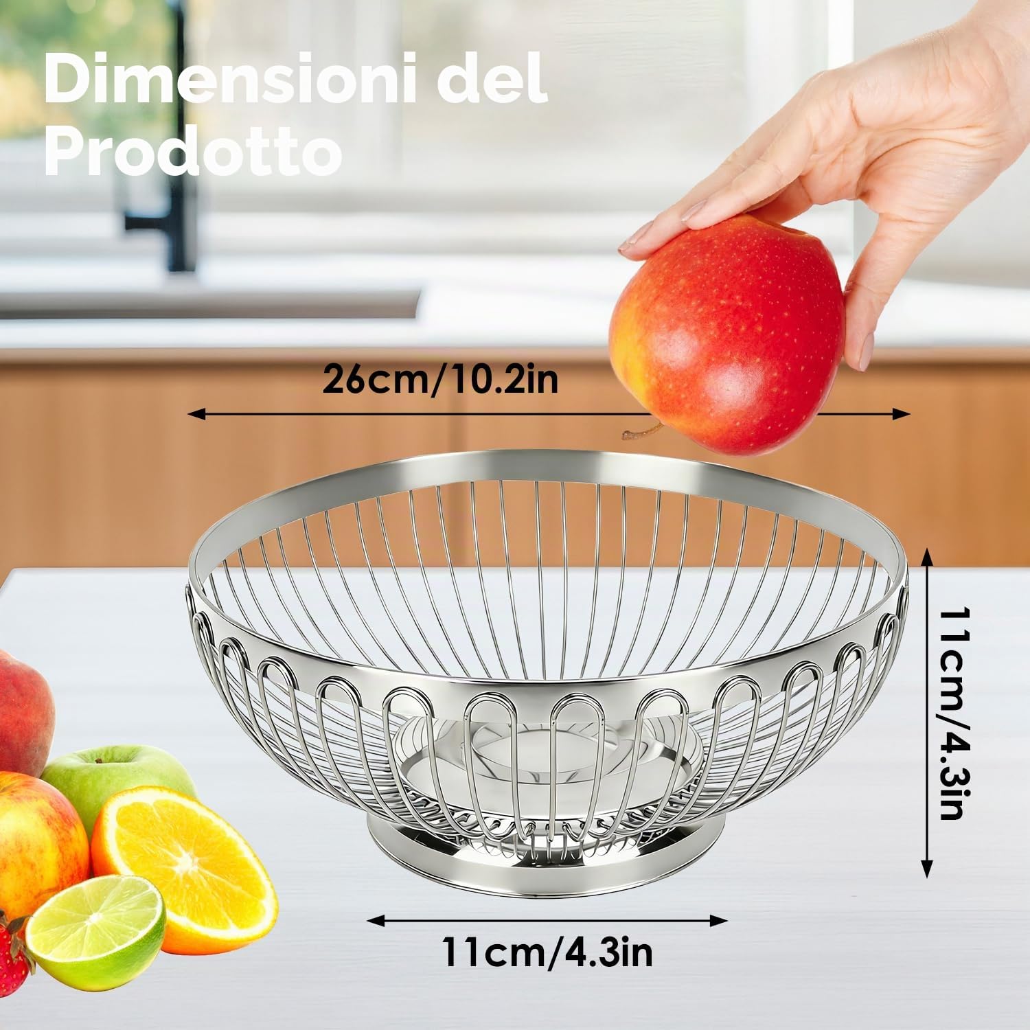 Tissting Ciotola per Frutta Acciaio Inossidabile Filo D'argento Cesto per Frutta Centrotavola per Tavolo Drenante Cavo Portaoggetti Decorativo per Frutta per Verdure Pane Frutta(26x11x11cm)