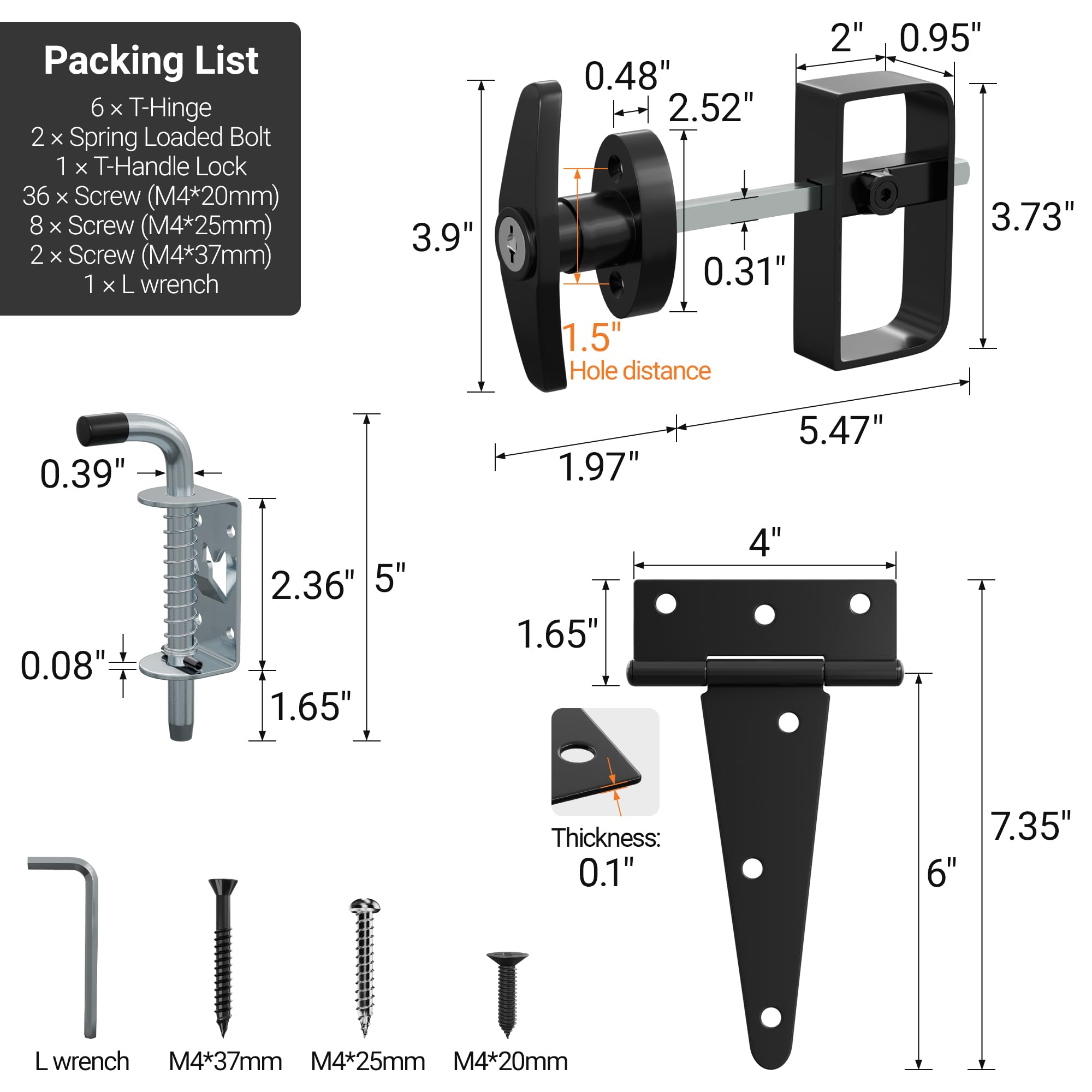 SKYSEN Shed Door Hardware Kit, Complete Set with T-Handle Lock, Barrel Bolts & Hinges.(sdhk) — Amazon image 4
