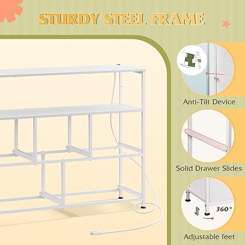 Miniatura 9 de WLIVE Soporte de TV para aparador, centro de entretenimiento con cajones de tela, mesa de consola multimedia con estantes abiertos para TV de hasta