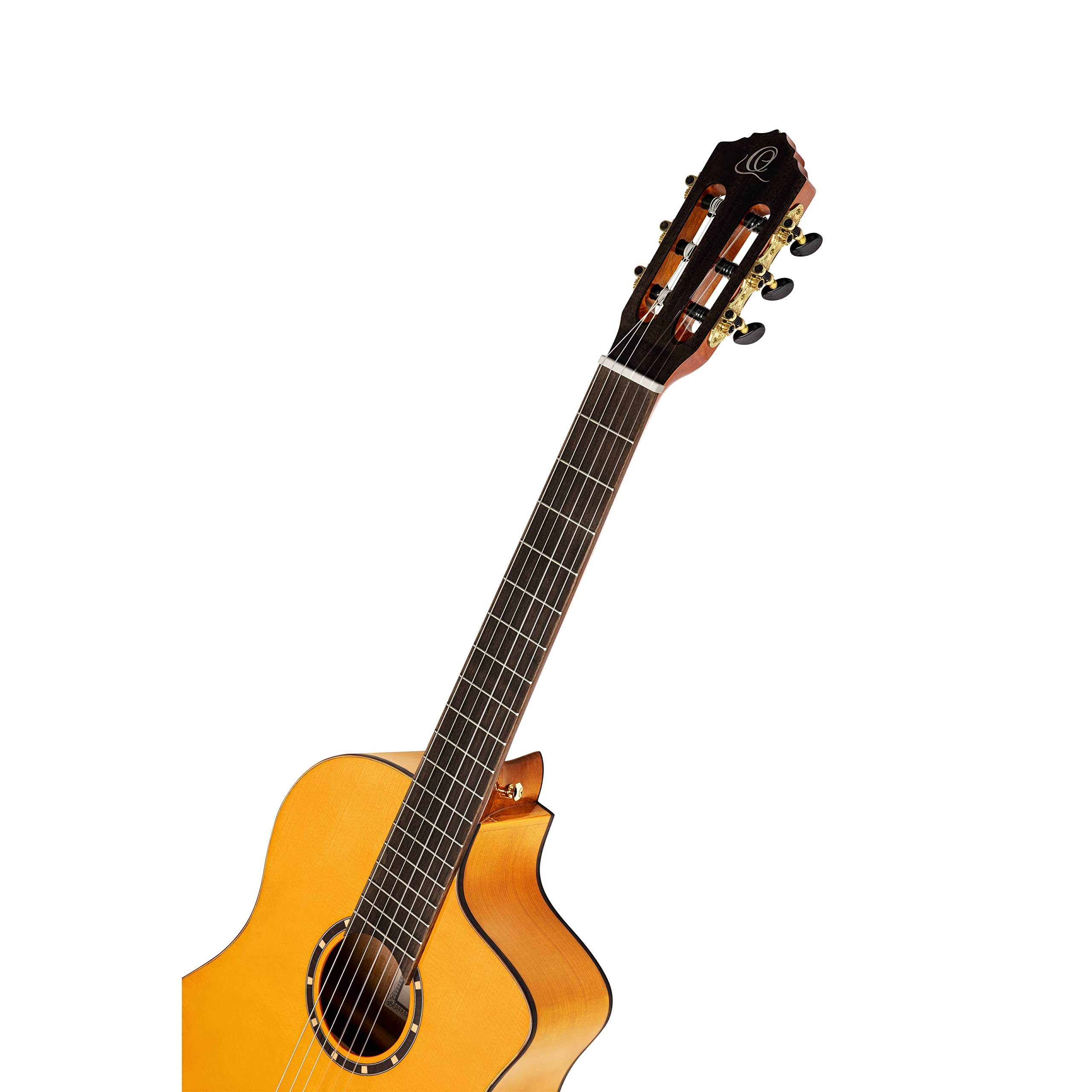 Ortega Guitars Family Series Pro - Guitarra de concierto Flamenco 4/4, electroacústica, pícea y ciprés con acabado brillante, color amarillo, incluye funda (RCE170F)