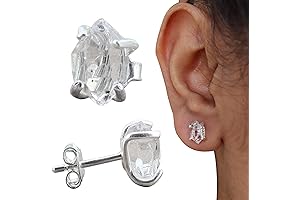Raw Herkimer Diamond Earrings: 4-Pronged Sterling Silver Stud Earrings for Women