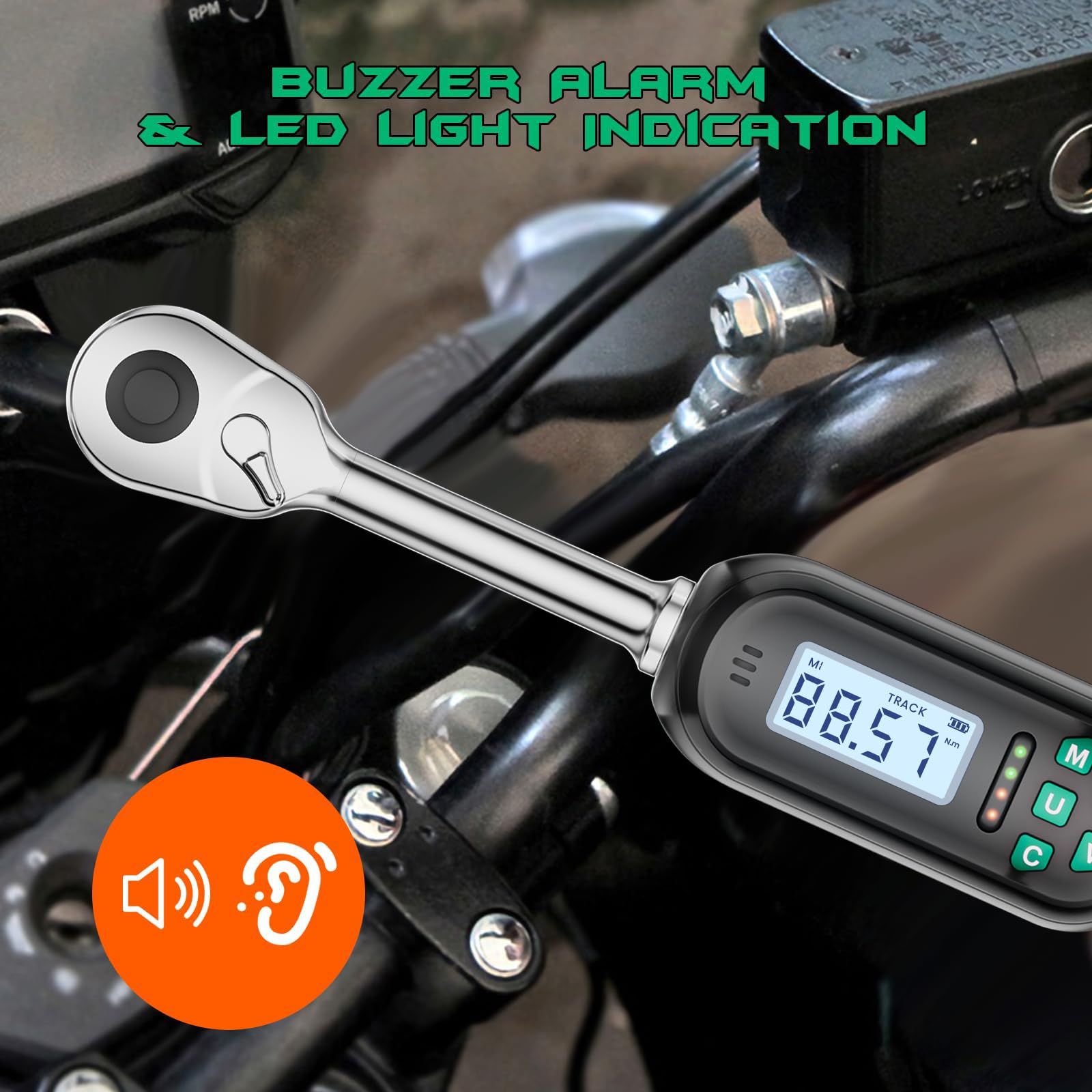 Llave dinamométrica digital de 1/2 pulgada, 5.02-99.57 pies de libra/6.8-135 N.m, llave dinamométrica electrónica con valor preestablecido, zumbador e indicador LED, llave dinamométrica de