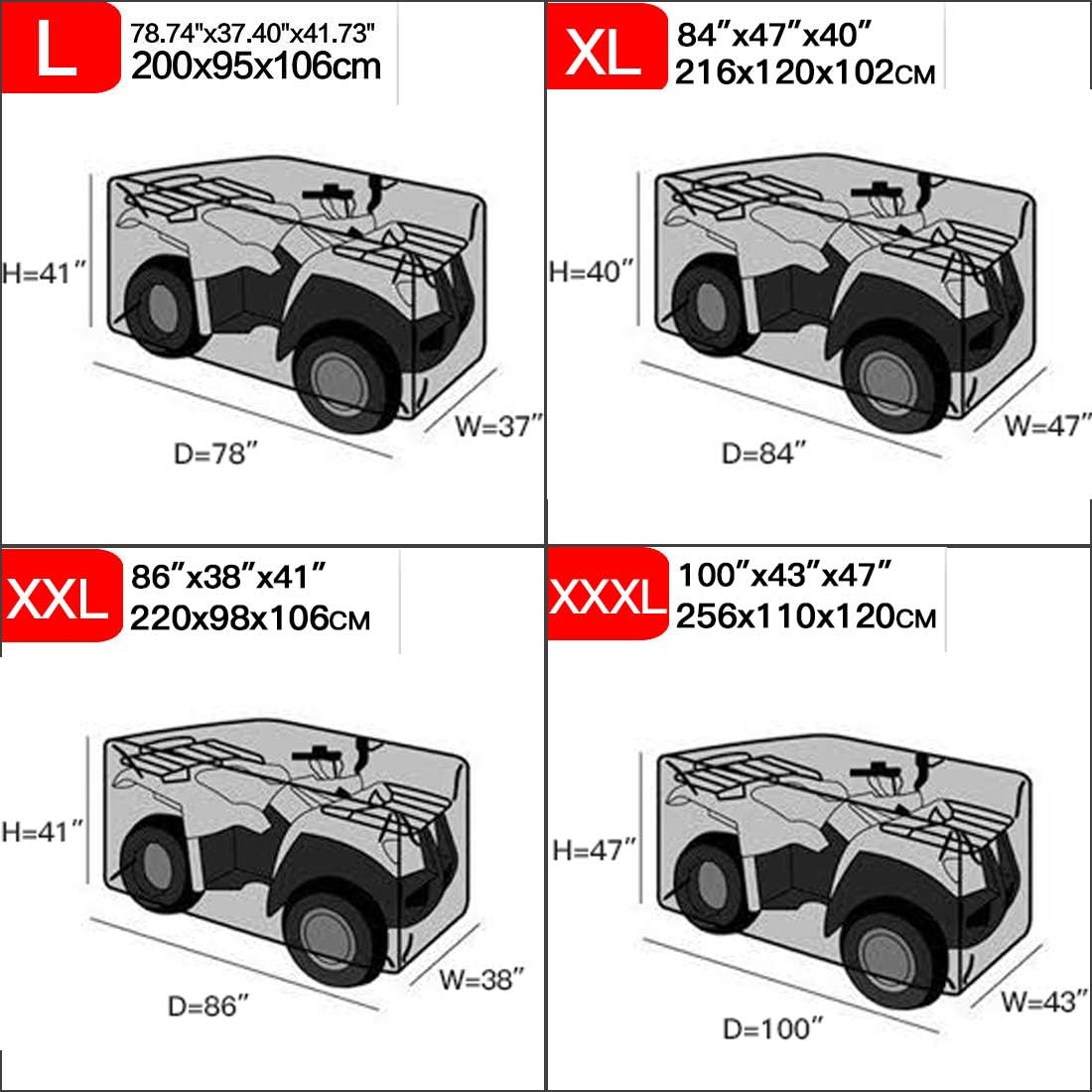 Black ATV Cover Waterproof 100x43x47" 3XL Quad ATC 4 Wheeler Covers All Season Outdoor UV Protection for Kawasaki Yamaha Suzuki Honda Polaris