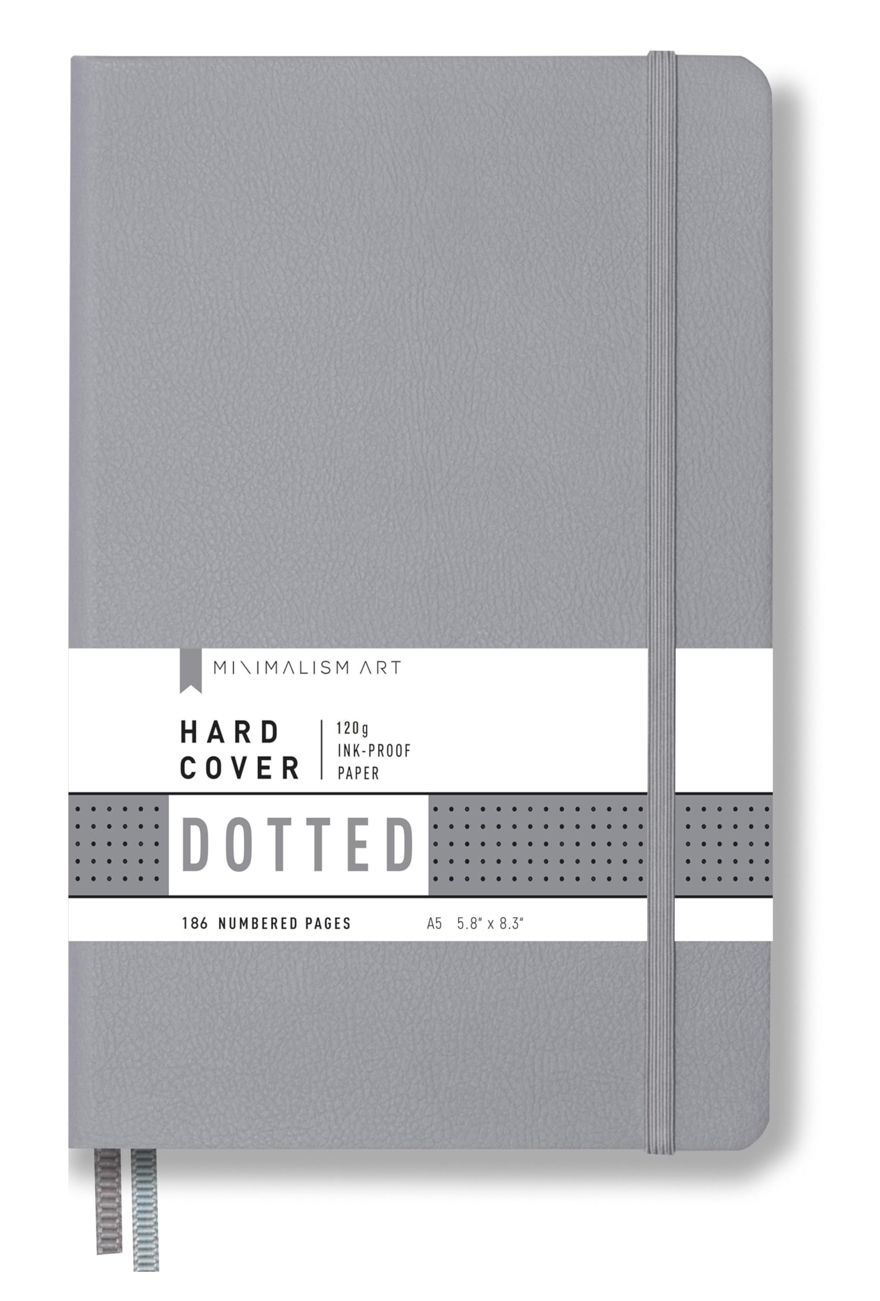 Minimalism Art Premium Edition Notebook Journal, Medium A5 5.8 x 8.3 inches, Dotted Grid Page, Hard Cover, 234 Numbered Pages, Ink-Proof Paper 120gsm (Gray)