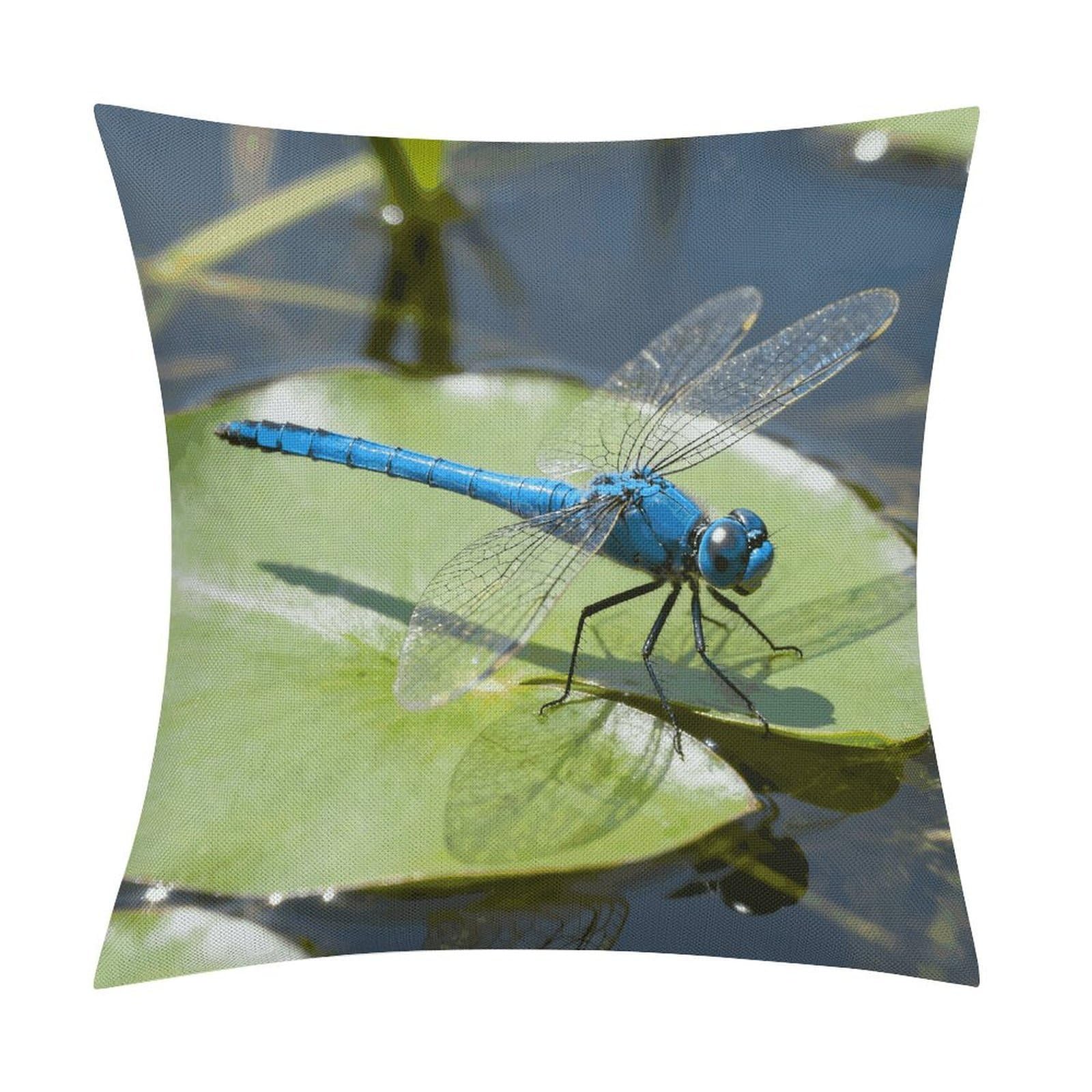 LZQPOEAS Dragonfly Throw Pillow Covers, Waterproof Faux Linen Pillow Cases with Invisible Zipper, Decorative Square Cushion Covers for Sofa Couch Living Room Bedroom 18x18 Inch