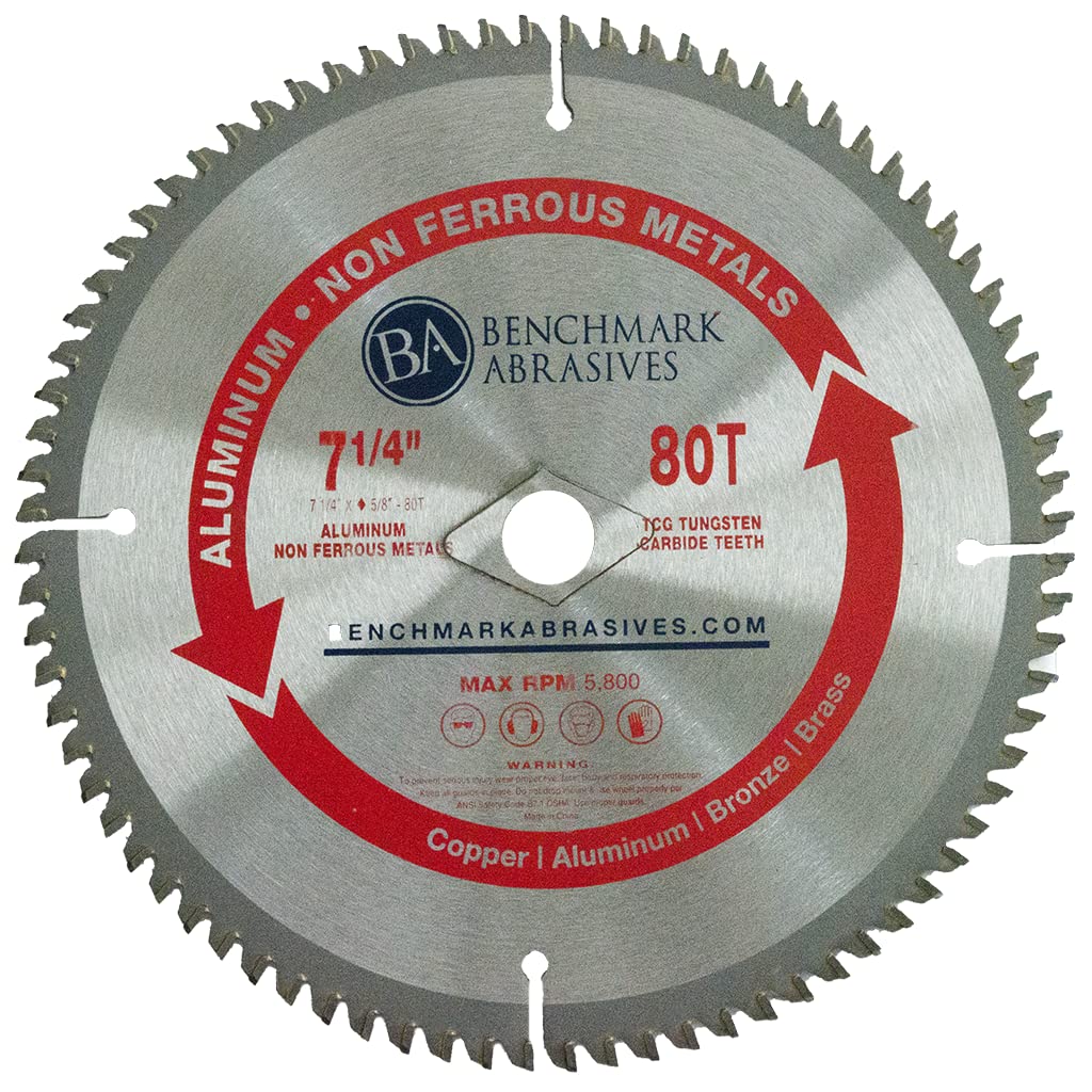 Benchmark Abrasives TCT 7-1/4 Inch Circular Saw Blade, Tungsten Carbide Tipped Non Ferrous Metal Cutting Saw Blades for Cutting Plastic, Fiberglass, PVC, Aluminum Cutting Blade - ‎(7-1/4" - 80 Teeth)