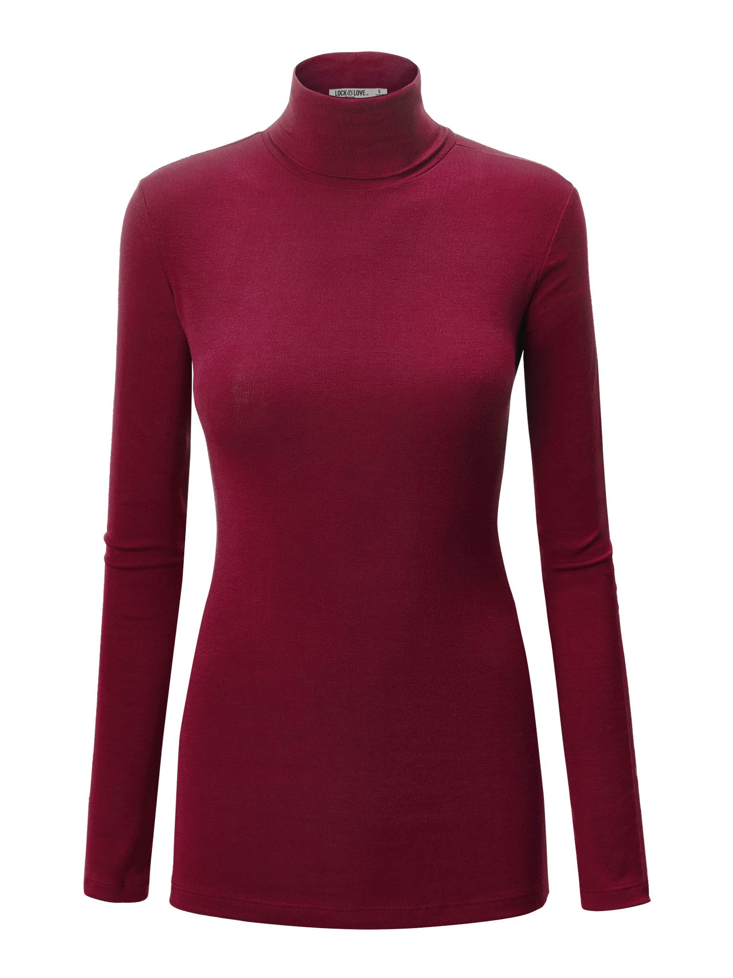 Lock and Love Women's Turtleneck Top Lightweight Long Sleeve Slim Fit Pullover, Soft Rayon Stretch Layering Basic, S-3XL
