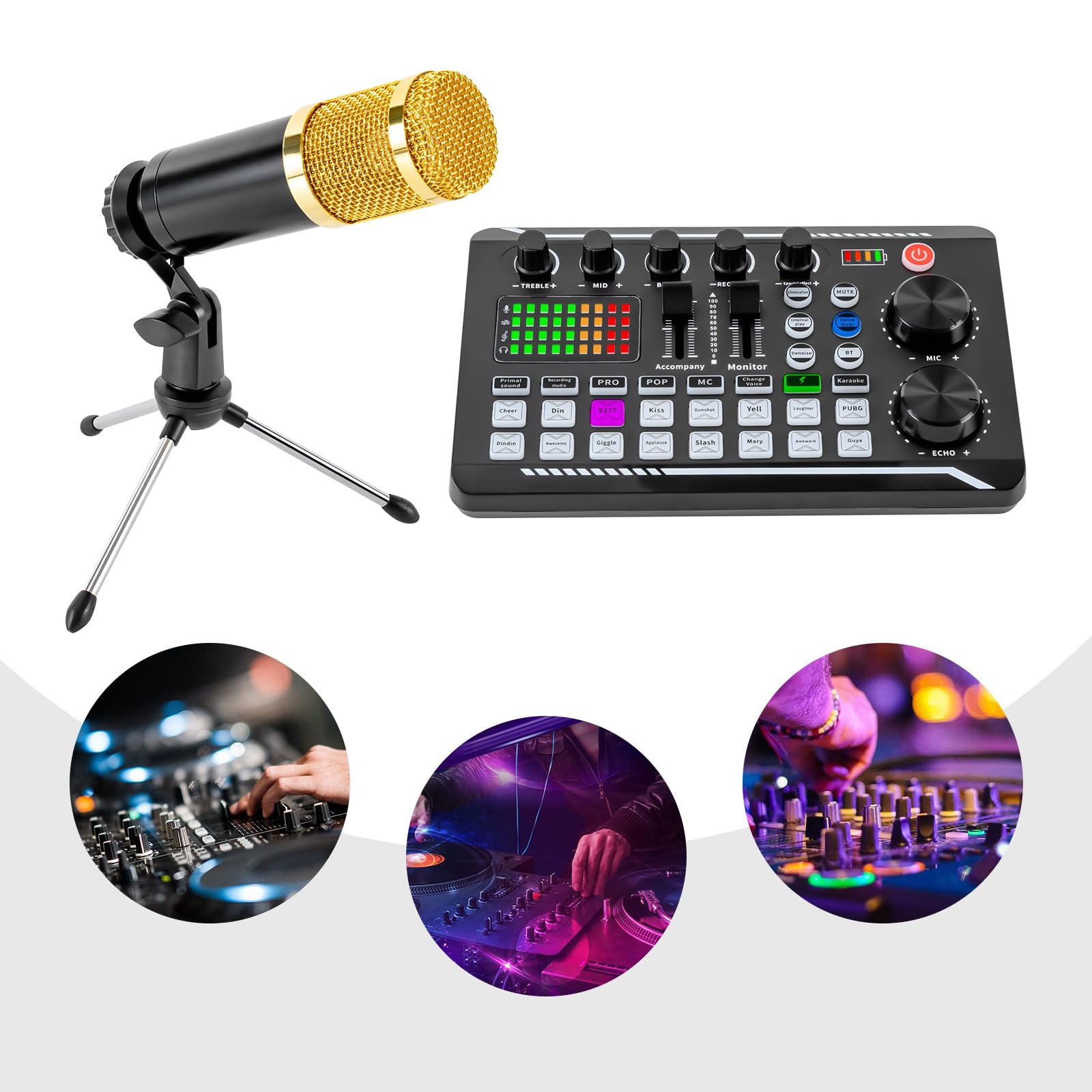 Professioneller Audio Mixer mit Mikrofon Mischpulte, Mehreren Soundeffekten, Kompatibel mit PC und Mac, Mobiltelefone, Soundboard für Aufnahme, Spiele, Podcasts, DJs