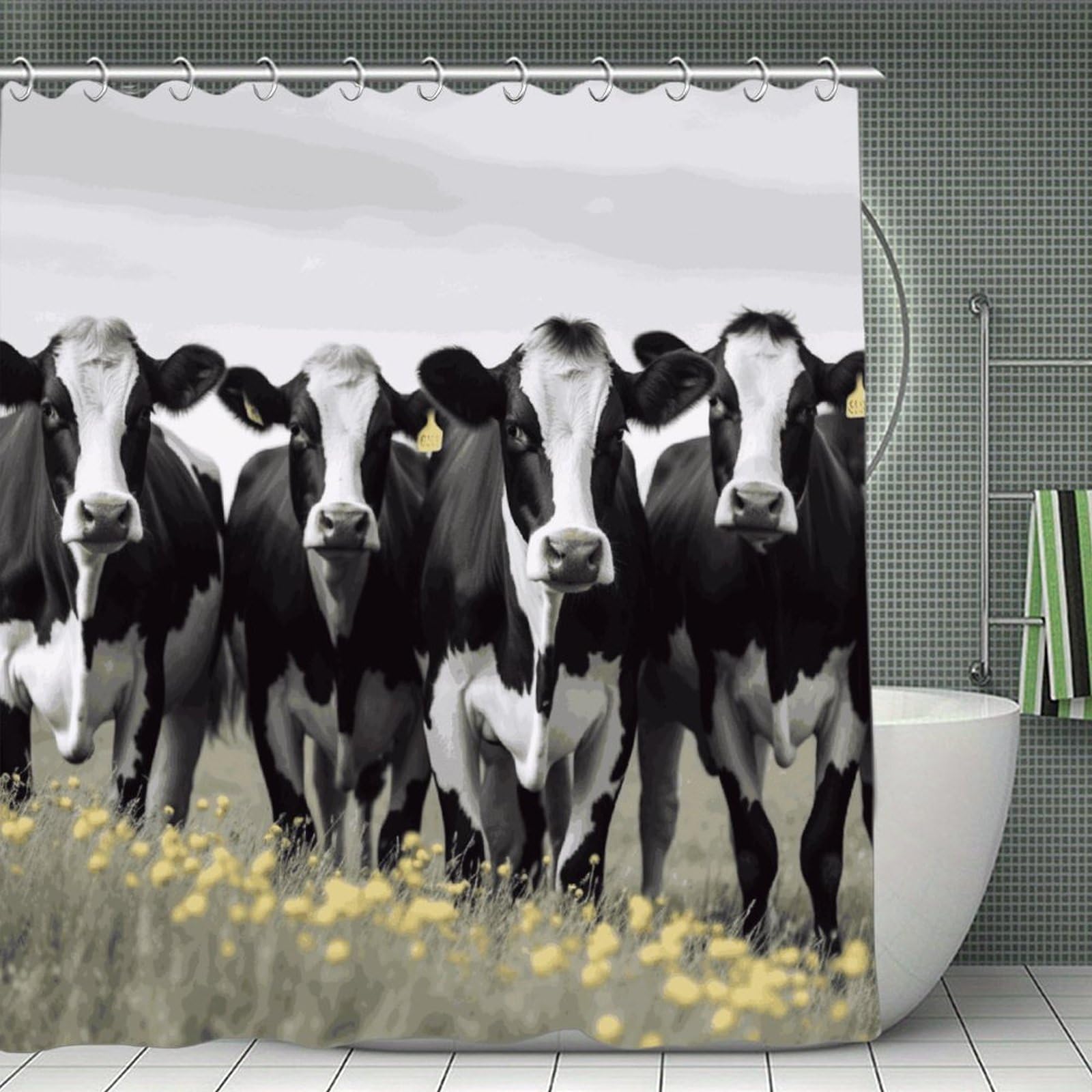 VstaDank Black White Cows Shower Curtain Light-Weight Blackout Bathroom Curtain Washable Shower Liner 71x71 Inch Bath Curtain with Metal Holes Bathtub Bath Room