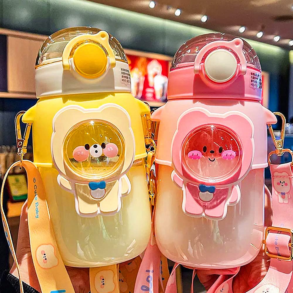 Borraccia Kawaii A Forma Di Orso 1000/1400 Ml – Con Cannuccia, Cinturino Regolabile, Antiperdita, Per Bambini E Ragazzi, Senza BPA