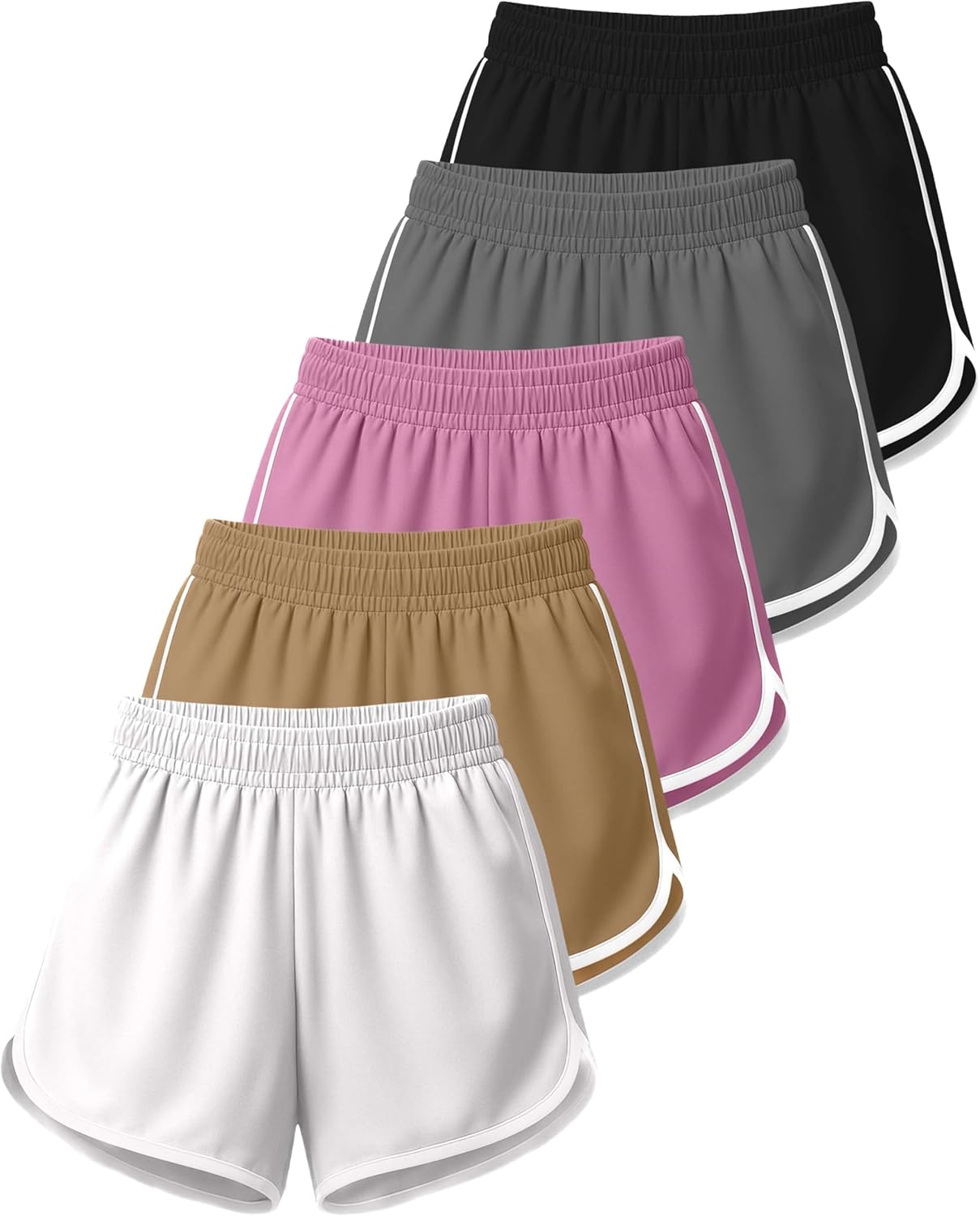 Real Essentials 5 Pack: Women’s Dry-Fit Dolphin Shorts – Athletic Running Workout Gym Lounge Active Casual (Plus Available)