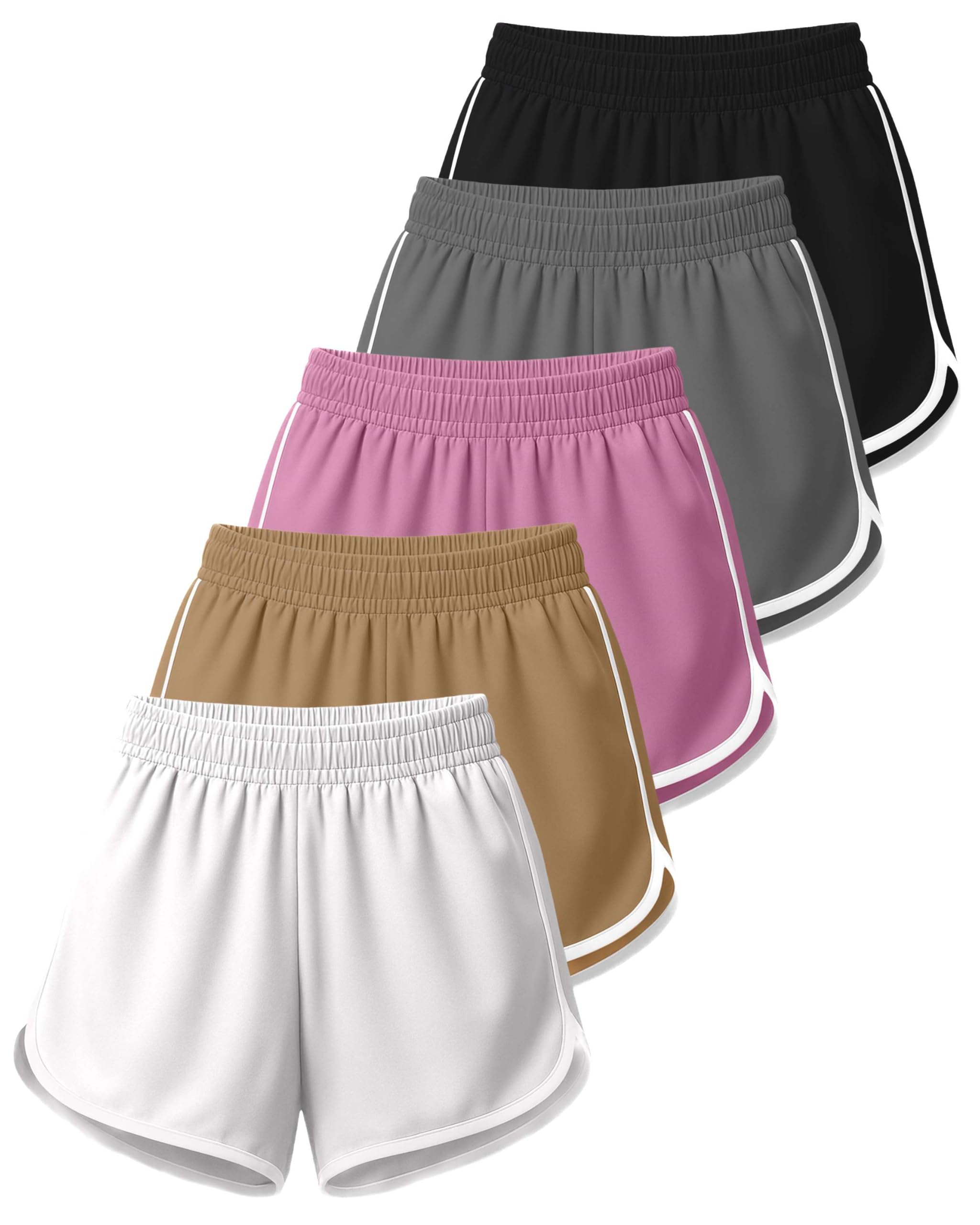 Real Essentials 5 Pack: Women’s Dry-Fit Dolphin Shorts – Athletic Running Workout Gym Lounge Active Casual (Plus Available)