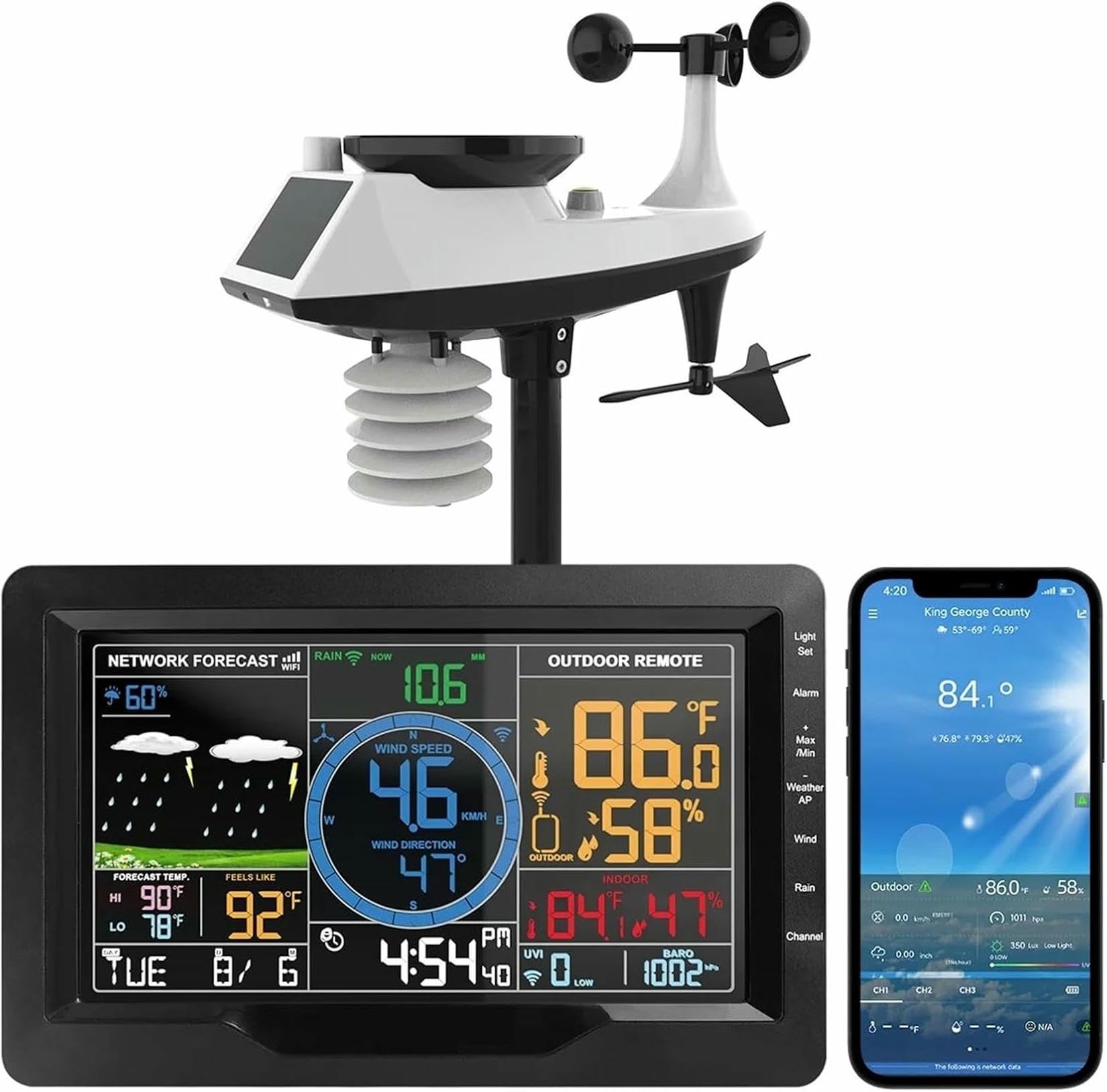 Station météo Q9 avec anémomètre sans fil et capteur extérieur connecté smartphone