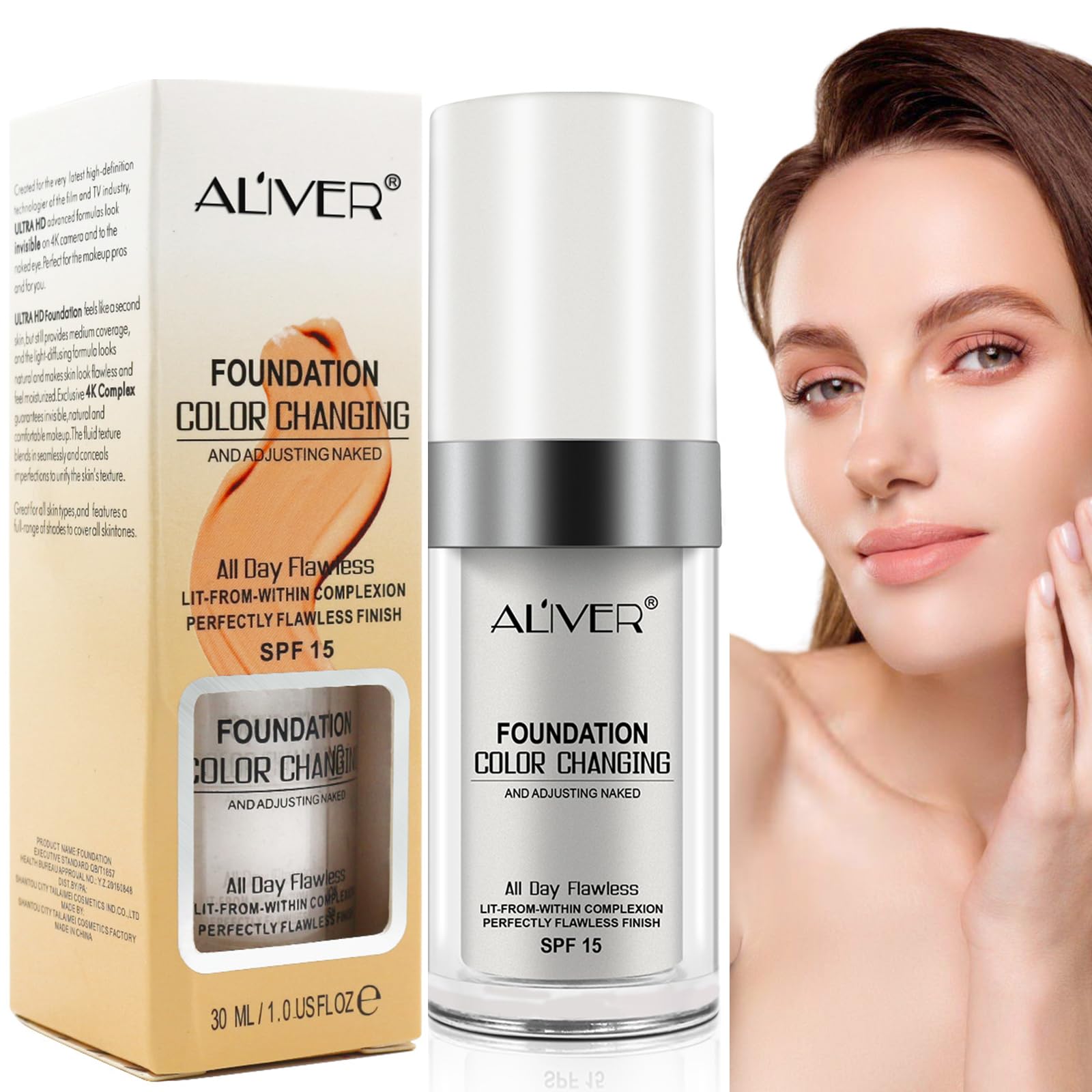 Colour Changing Foundation Cream - Flawless Liquid Cover Fluid Hides Wrinkles & Lines, Covering Imperfections for All Skin Types - 30ml