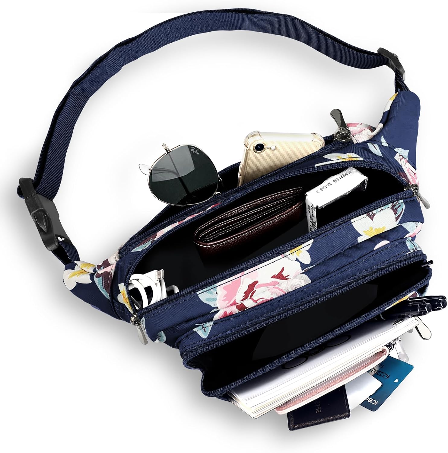 Waist Pack Bag Fanny Pack for Men&Women Hip Bum Bag with Adjustable Strap for Outdoors Workout Traveling Casual Running Hiking Cycling (New Blue Flowers) - Image 2