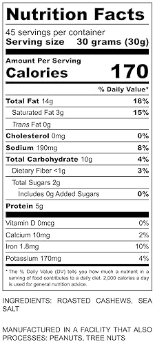 Miniatura 2 de Anacardos tostados en seco al horno con sal marina, 48 onzas (3 libras), anacardos enteros, sin aceite, sin PPO, vegano y apto para dieta