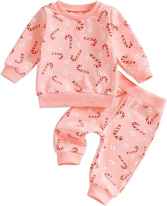 Kuriozud Toddler Baby Girl Fall Winter Clothes Cute Print Long Sleeve Crewneck Sweatshirt and Jogger Pants Set 2 Piece Outfit