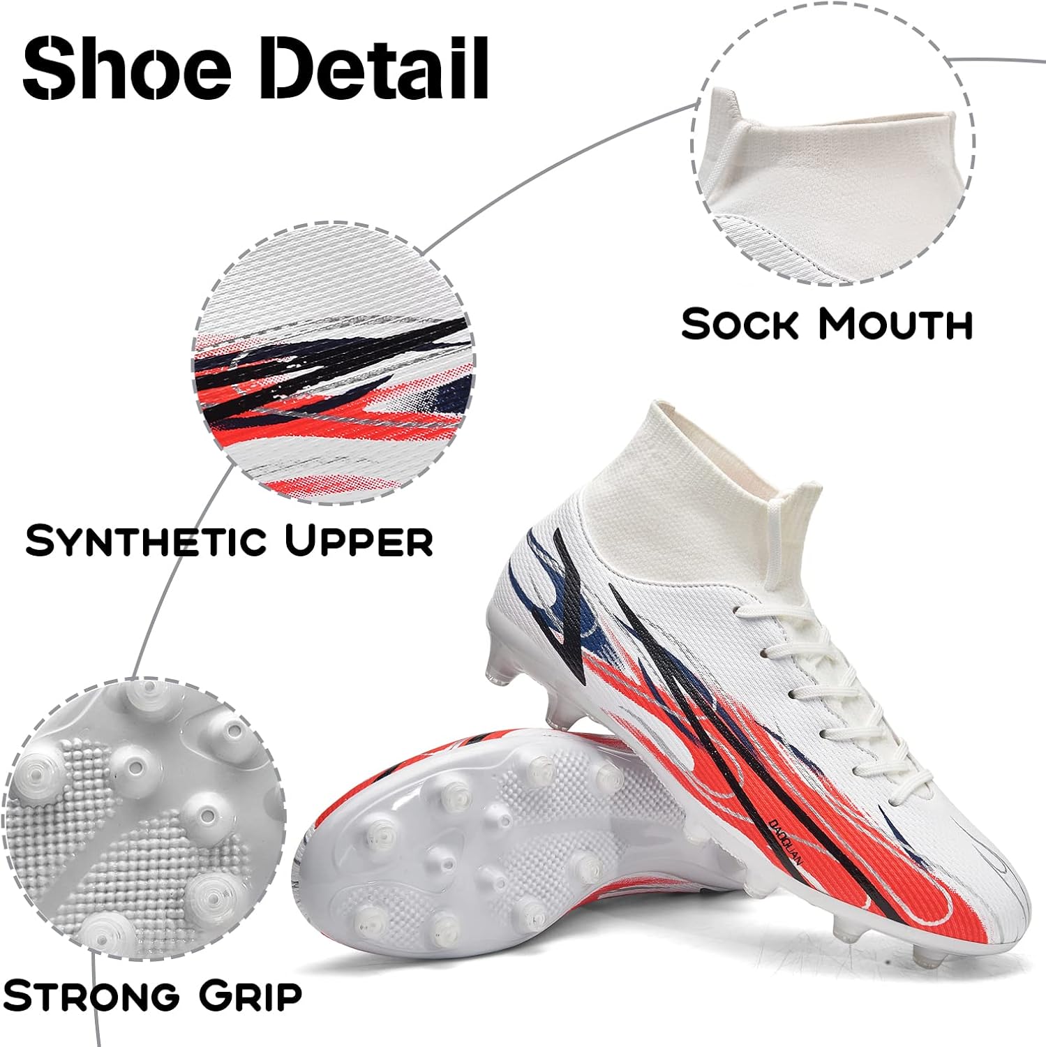 Vista 3 de ASOCO DREAM Soccer Shoes Mens Firm Ground Soccer Cleats Outdoor Indoor Athletic Football Shoes Professional Futsal Training Sneakers