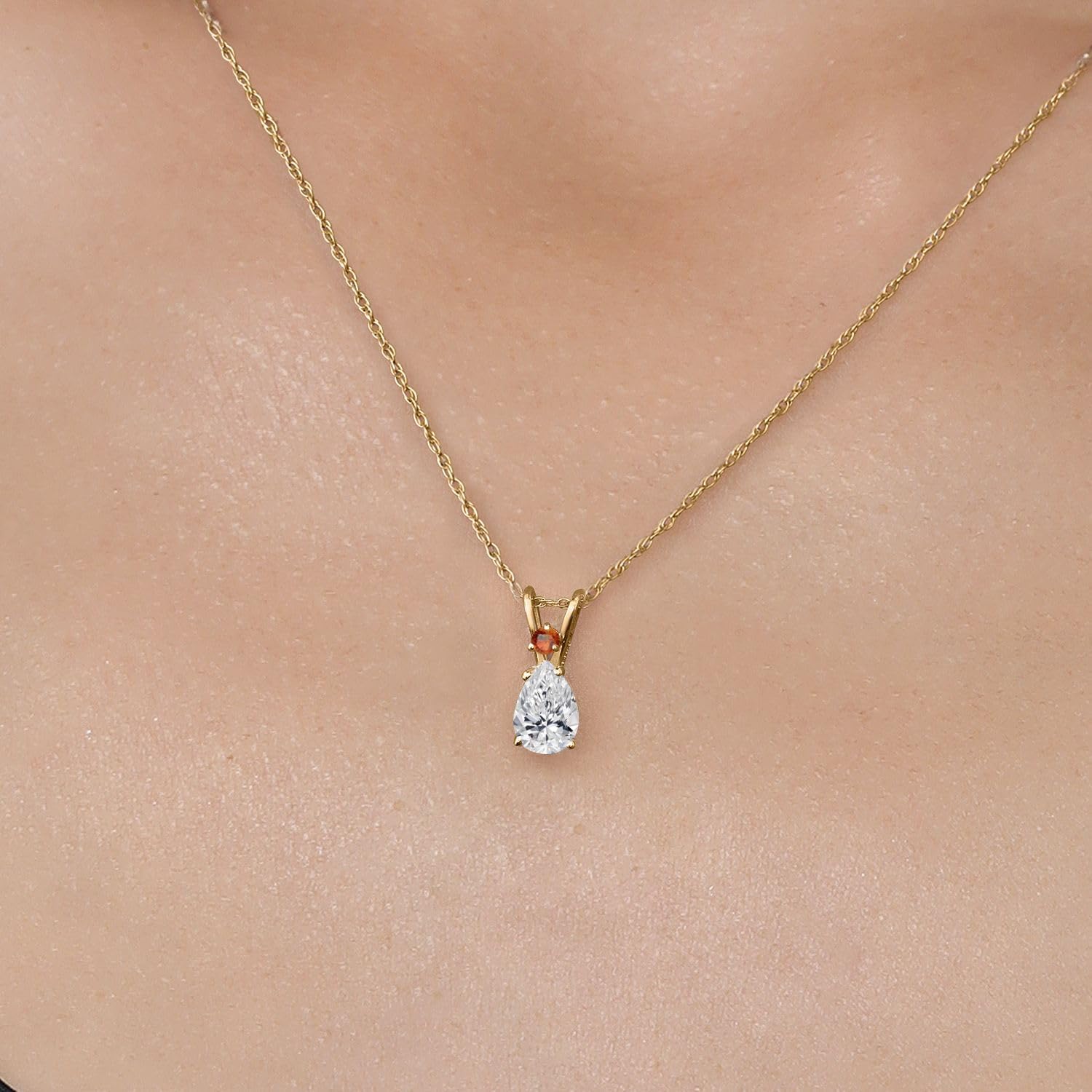 Gem Stone King 14K Yellow Gold DEF Lab Grown Diamond and Orange Sapphire Pendant Necklace for Women | 0.54 Cttw | Gemstone April Birthstone | Pear Shape 7X5MM | With 18 Inch Chain - Image 3