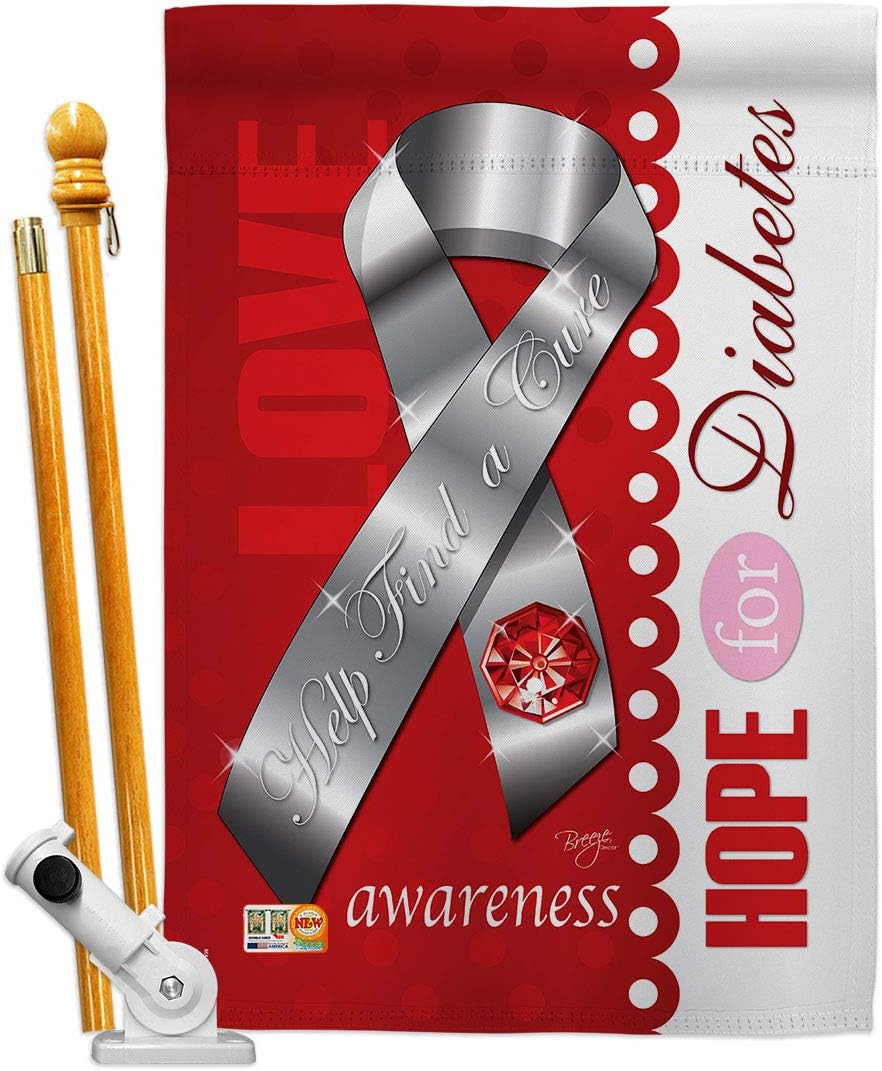 Diabetes House Flag Dowel Set Support Awareness Inspirational Survivor Ribbon Prevention Cancer Autism Breast BLM Small Decorative Gift Yard Banner Made In USA 28 X 40