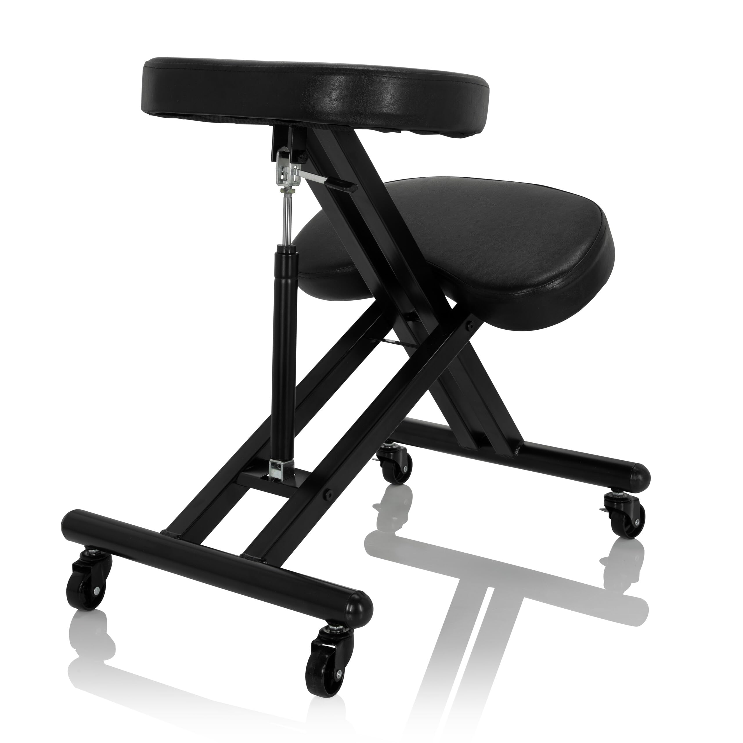 hjh OFFICE Kniehocker ergonomisch ORTHONI Kunstleder Kniestuhl mit Rollen, Hocker höhenverstellbar, Schwarz 830058