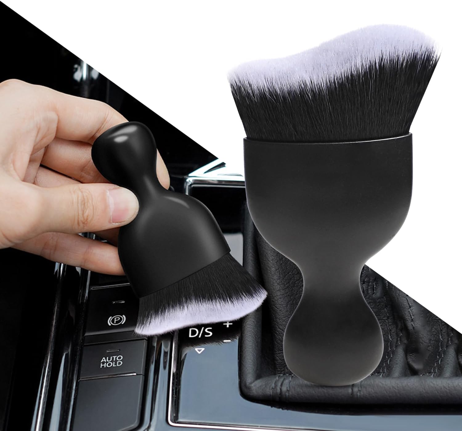 Ouzorp Car Interior Dust Brush, Car Detailing Brush, Soft Bristles Detailing Brush Dusting Tool for Automotive Dashboard, Air Conditioner Vents, Leather, Computer,Scratch Free(Black and White)