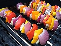 Vista 2 de Brocheta de metal para asar a la parrilla, brocheta de barbacoa plana, juego de brochetas para parrilla, barbacoa reutilizable