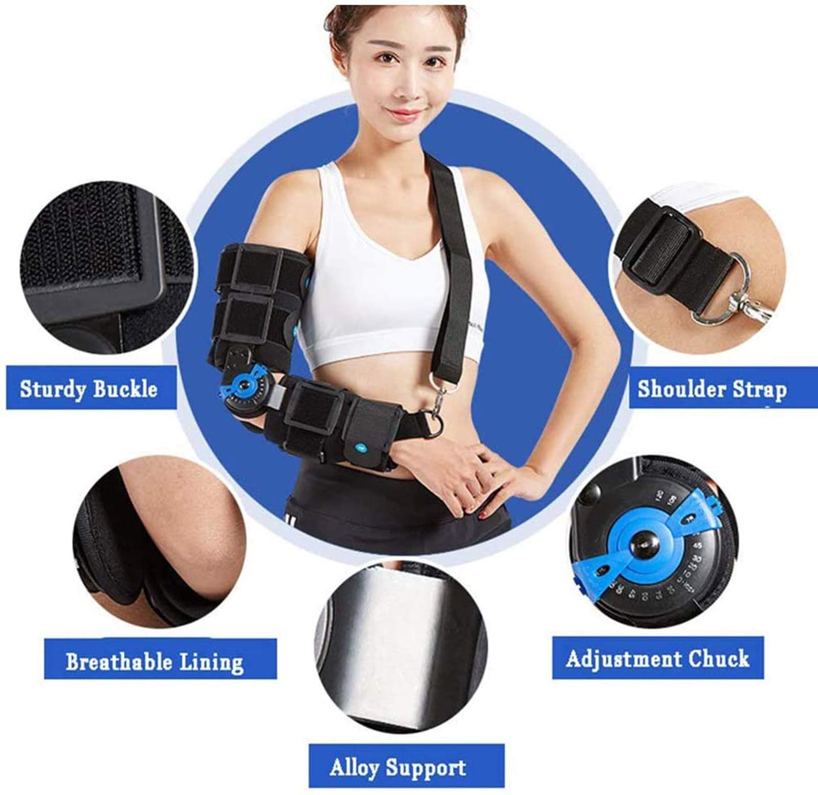Codo con Bisagras Ortesis De Codo Ajustable Soporte De Codo Férula Fijador Ortesis Brazo Soportes Rehabilitación del Manguito, para Contracturas De Codo, Fracturas,Left