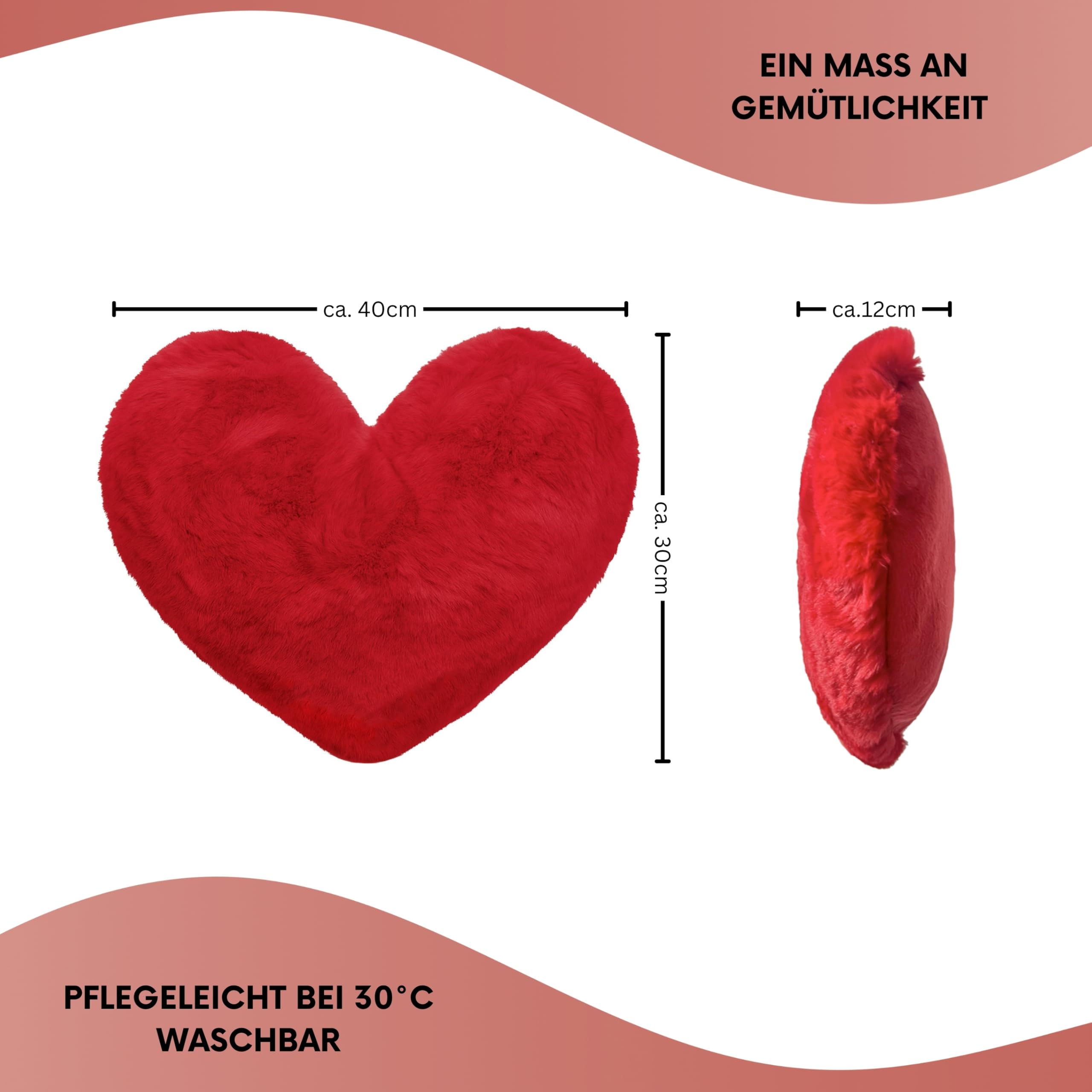 VKZ Cuscino a Cuore in Peluche per San Valentino – Morbido Cuscino Decorativo Rosso/Rosa, Regalo Romantico per Coppie, Fidanzata, Moglie, Camera da Letto e Divano 40cm-Rosso