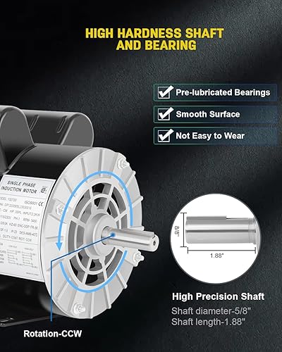 Miniatura 4 de Motor eléctrico de compresor de aire, 3SPL HP 3450 RPM, monofásico 115230V, marco 56 58 "eje con llave 60 Hz, rotación CCW de servicio comercial,