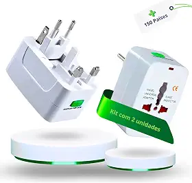 Kit 2 Adaptadores Tomada Universal Padrão Internacional Adaptador Mais de 150 Países Para Viagem Bivolt EUA UK JP AU EU Premium