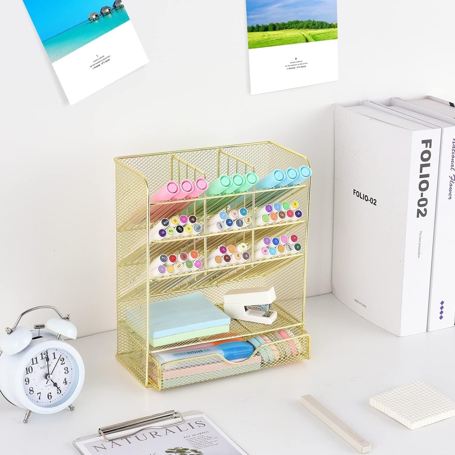 Schreibtisch Organizer Stiftehalter Schreibtisch Stifthalter Aus Metall, Stiftehalter Für Den Schreibtisch, Schreibtisch-Organizer Mit Schublade Für Schule, Zuhause, Kunstbedarf Organizer Büro ( Color