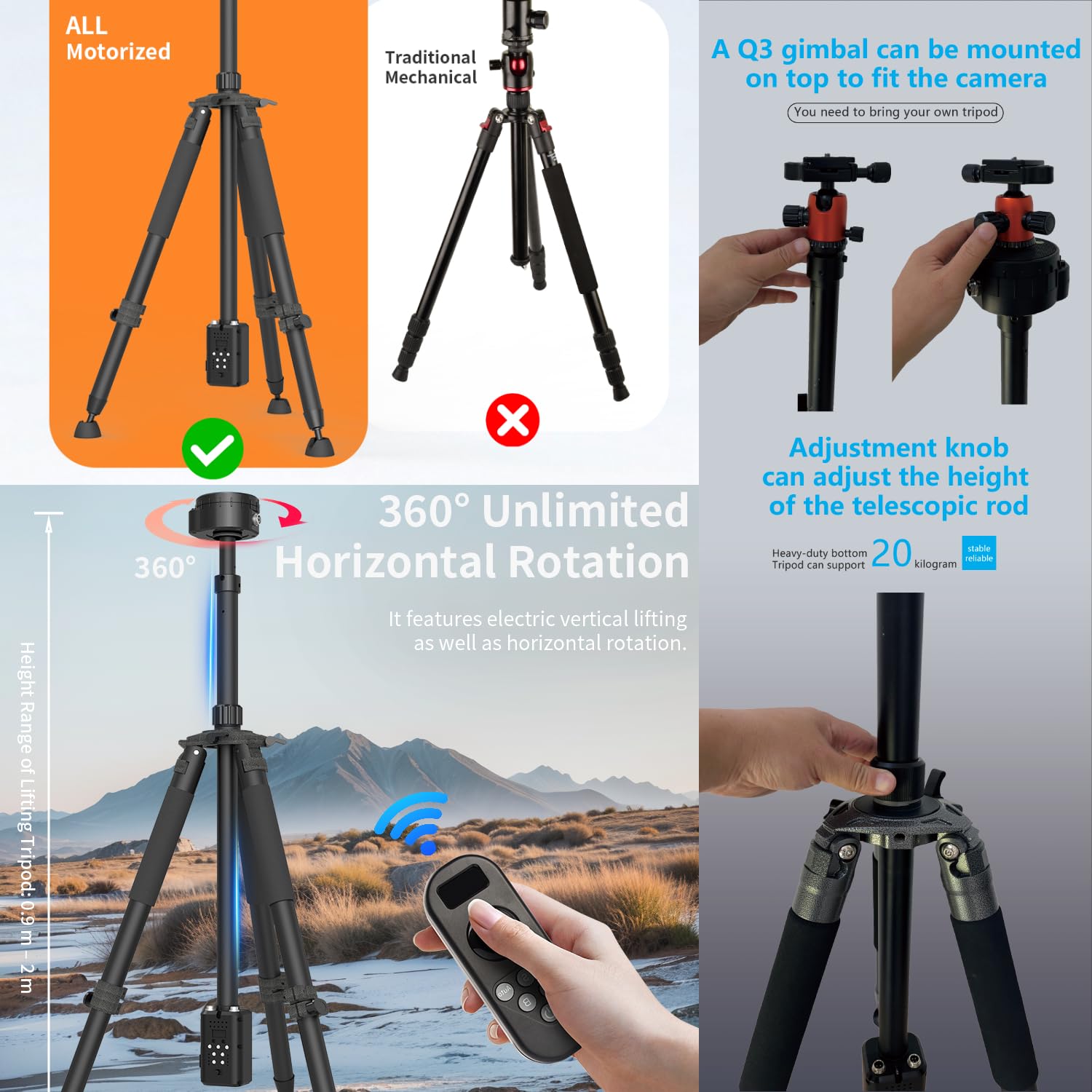 ZIFON RTP500 - Treppiede elettrico monoasse per motore | alluminio, corsa da 495 mm, precisione di 0,1 mm, 8 livelli, telecomando da 40 m, batteria V-Mount, portata 4 kg, time-lapse
