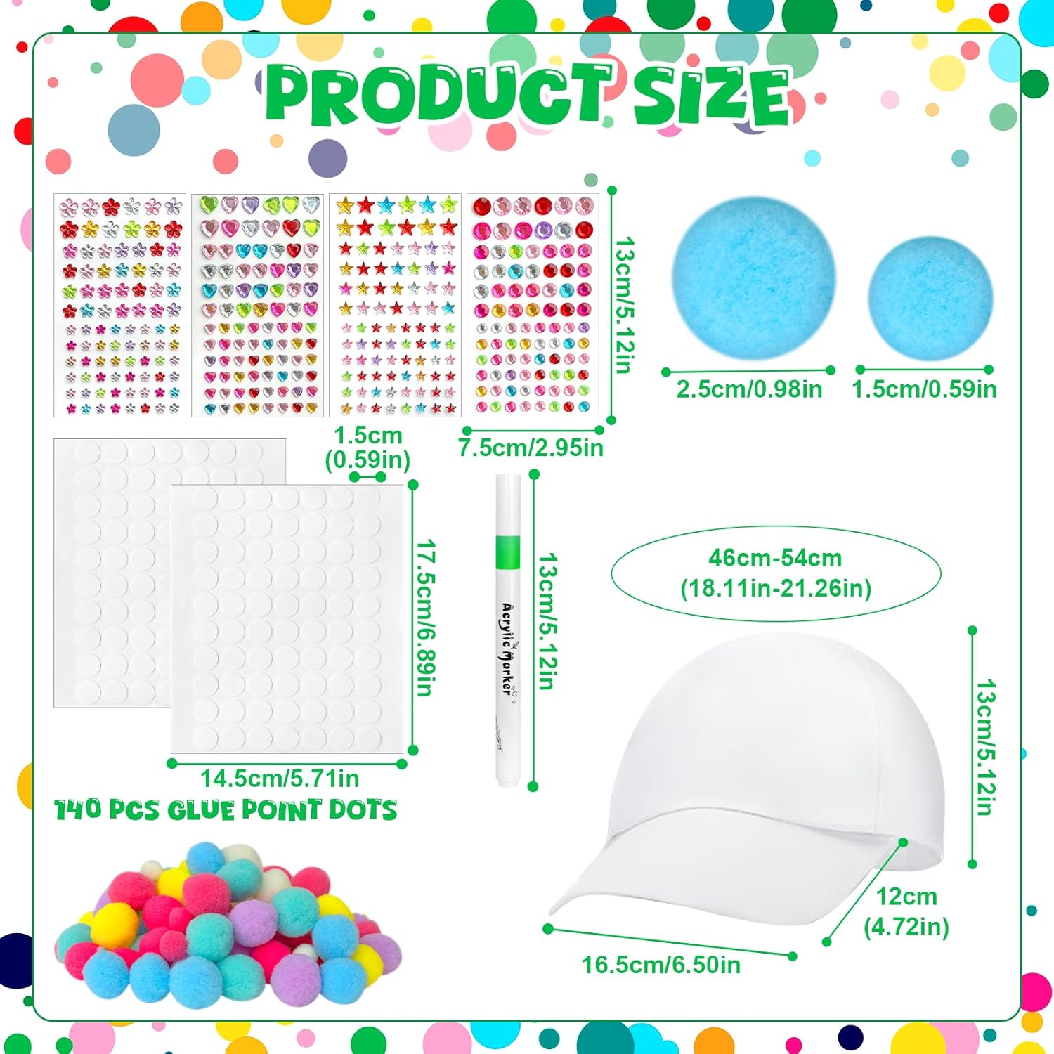 24 Sets DIY Baseball Caps Bulk Blank Baseball Caps Include 24 White Painting Hats 24 Color Pens 140 Multicolored Pompoms 8 Sheets Stickers for Camp Birthday Party Painting Activity (White)