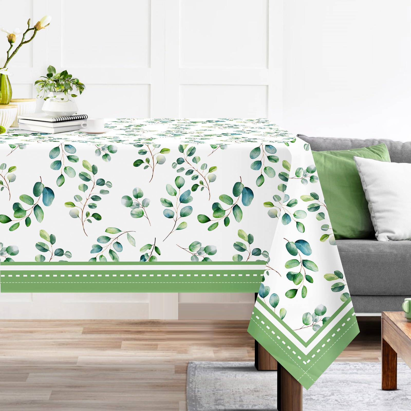 Arquiel Mantel Rectángula Flores, Manteles Verano Hierbas Verde Borde Mantel Impermeable Antimanchas Poliéster Lavable Duradera para Cocina Comedor Fiestas (152×213cm)