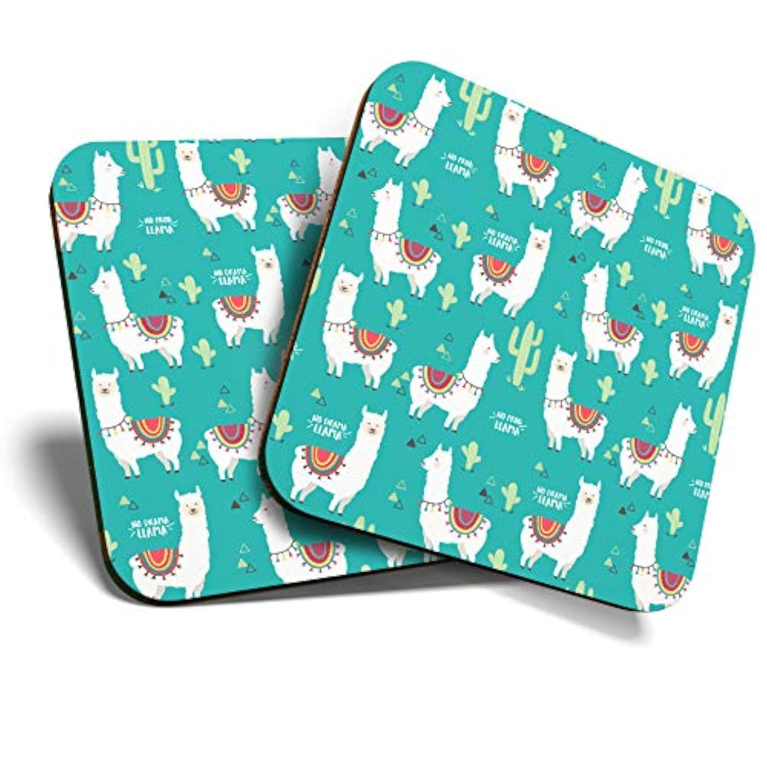 Destination Vinyl Ltd Multicolor Great Coasters (Set Of 2) Square/Glossy Quality Coasters/Tabletop Protection For Any Table Type - No Drama Llama Green Alpaca Print #16762