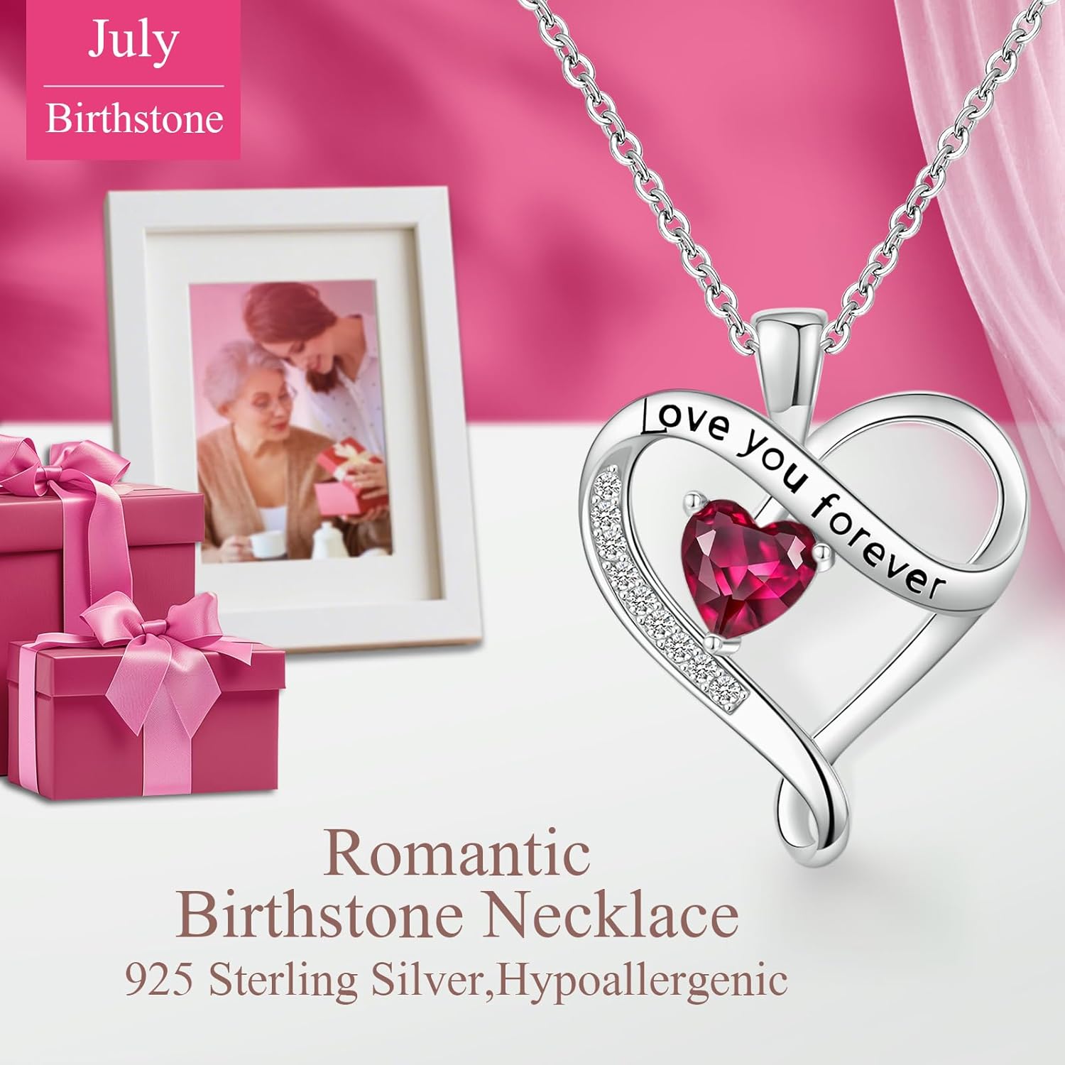 Infinity Heart Necklaces for Women - S925 Sterling Silver Love Heart Birthstone Pendant Necklace, Wedding Anniversary, Birthday, Mothers Day Gifts for Mom, Mother, Wife, Girlfriend - Image 4