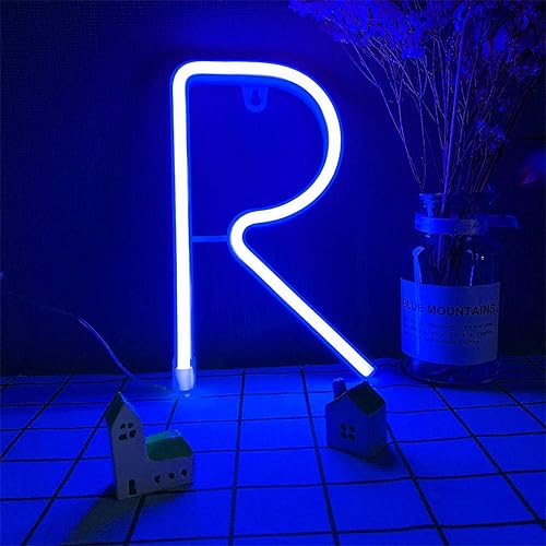 Letreros de neón LED con letras azules, funciona con pilas o USB, luces decorativas para el hogar, niños, bebé, sala de estar, Navidad, boda, fiesta