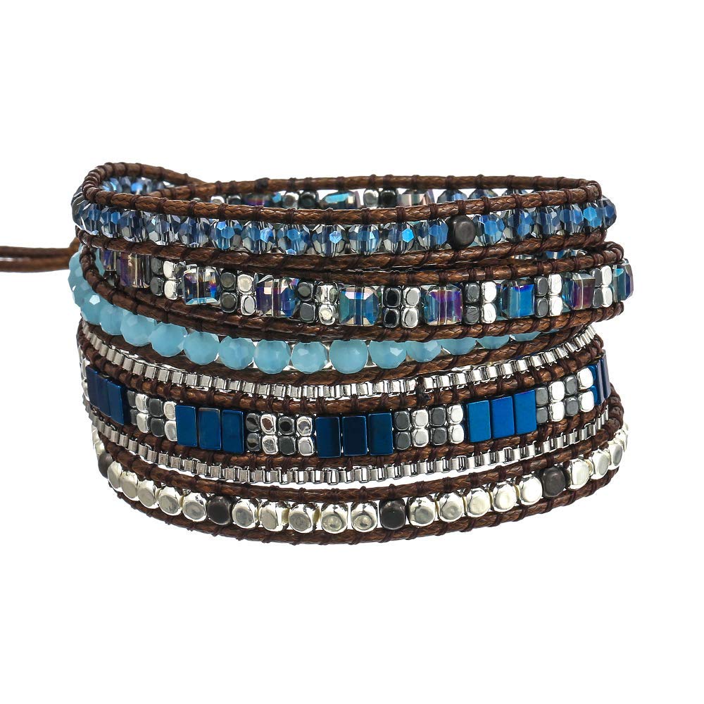 Plumiss Women Boho Handmade Natural Stone Crystal Leather Bead Wrap Bracelets Collection