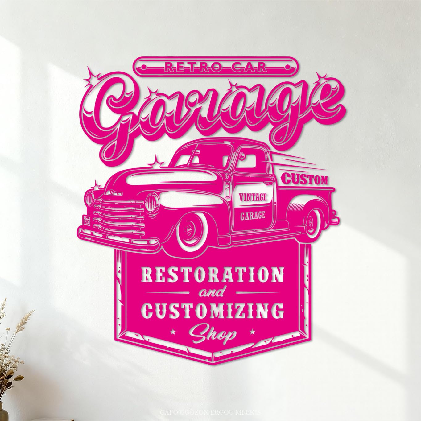 Vinyl Wall Decals Garage Parking Room Vintage Garage Restoration 51x58.5cm Art Mural Painting Rosered