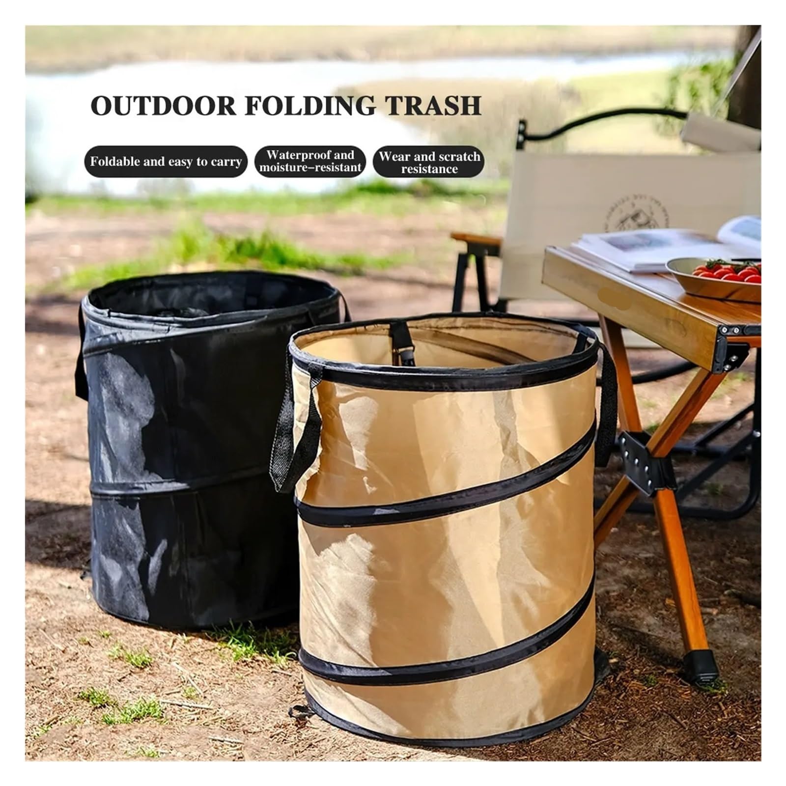 Gartensack Pop Up 2 Stück Pop-up-Mülleimer, tragbarer Outdoor-Camping-Klapp-Gartenarbeits-Garten-Müllsack, Leaf Buck(Light Coffee,L)
