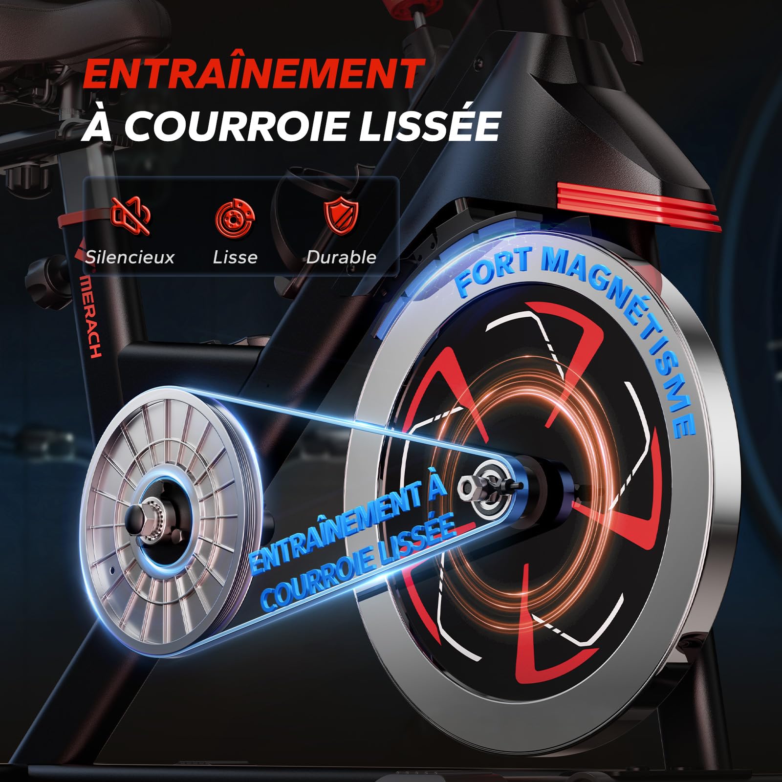 MERACH Vélo d'Appartement avec Résistance Magnétique, Vélo de Fitness d'Intérieur Silencieux avec Siège Confortable Amélioré, Écran LCD, Support Tablette, Application Exclusive, Cardio-training