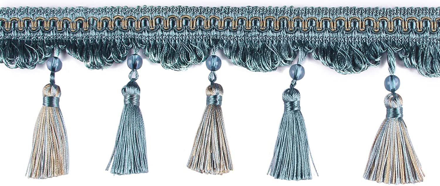 Garniture de frange de rideau perlé 6M bordure de gland en polyester 1 pièce(Blue,6 m)