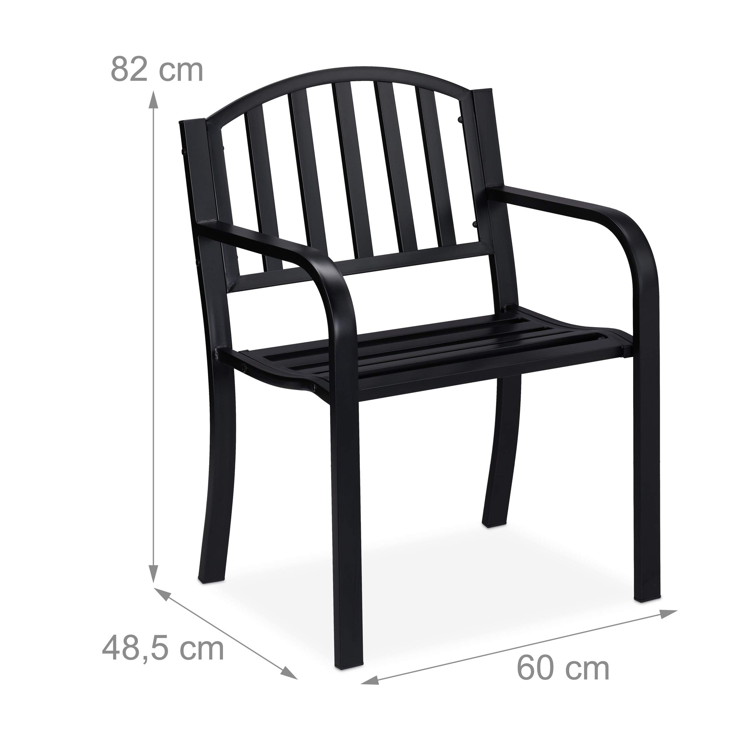 Relaxdays Silla de Jardín, Asiento para Balcón con Reposabrazos, Extra Ancha, Diseño Moderno, 82 x 60 x 48,5 cm, Negro