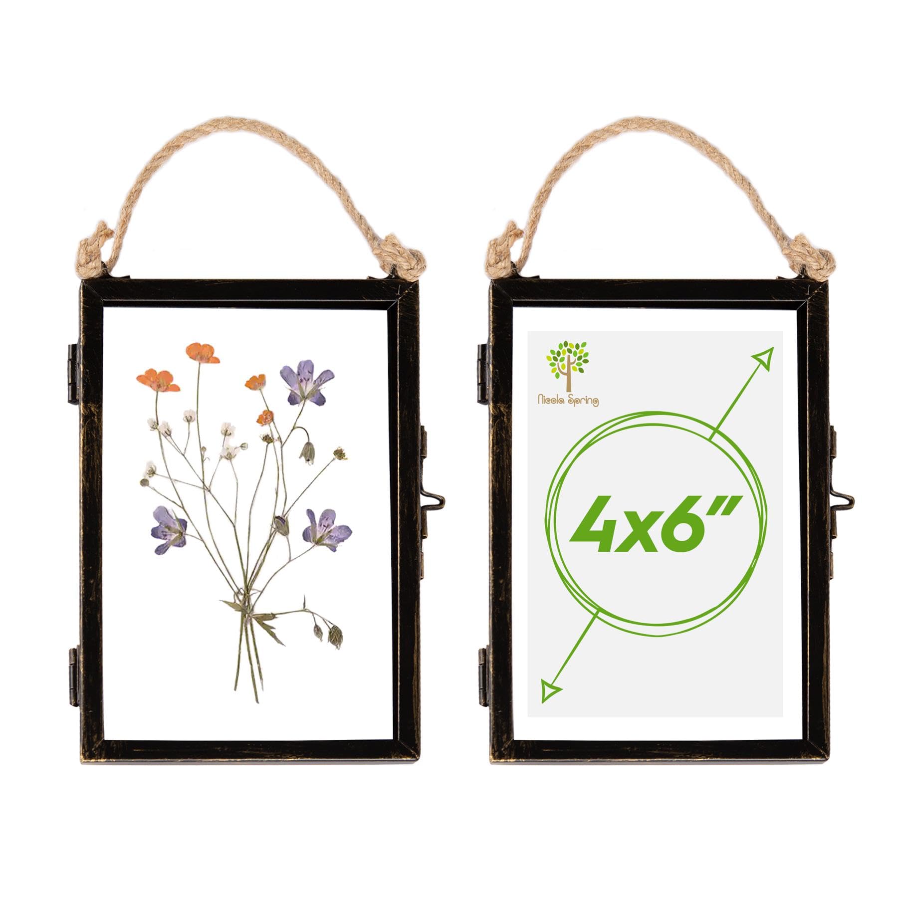 Nicola Spring Black Metal Hanging Photo Frames 4X6 Inch (10.5 X 16Cm) - Set Of 2 Vintage Glass Picture Frames With Rope For Wall Display - Rustic Industrial Home Décor For Photos & Art