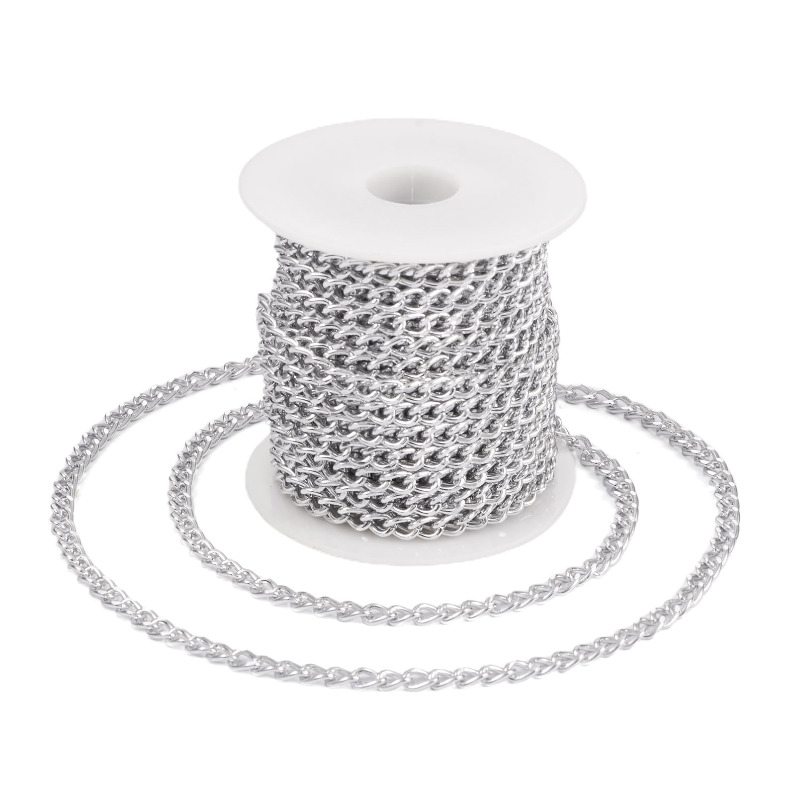 Spritewelry 10M Aluminium Curb Chain Faceted Unwelded Twisted Chain Links Silver Plated Metal Craft Chain for DIY Necklace Bracelet Jewelry Making 6x4x1.1mm โ image 1