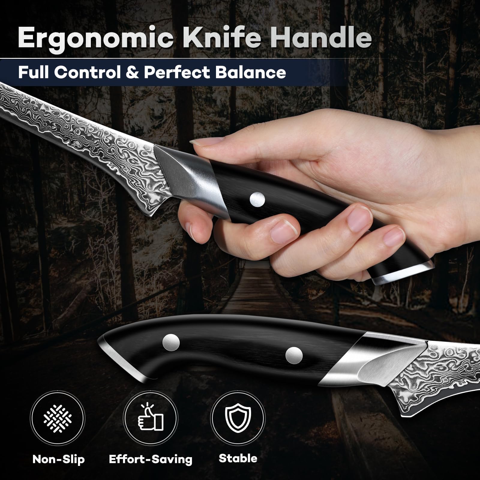 DRAGON RIOT Filetiermesser Fisch - Profi Fischmesser, Scharf Damastmesser mit Ergonomischer Griff, Japanisches Ausbeinmesser mit Flexibler Klinge, Damaststahl Filetiermesser