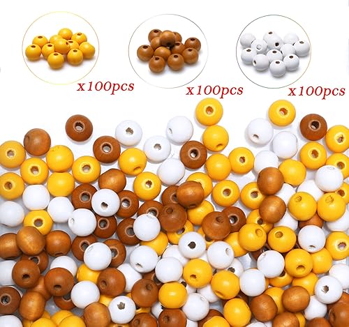 Miniatura 62 de Cuentas de madera redondas blancas de 0.394 in, 300 cuentas sueltas pintadas con espaciadores suaves para manualidades, collares y pulseras