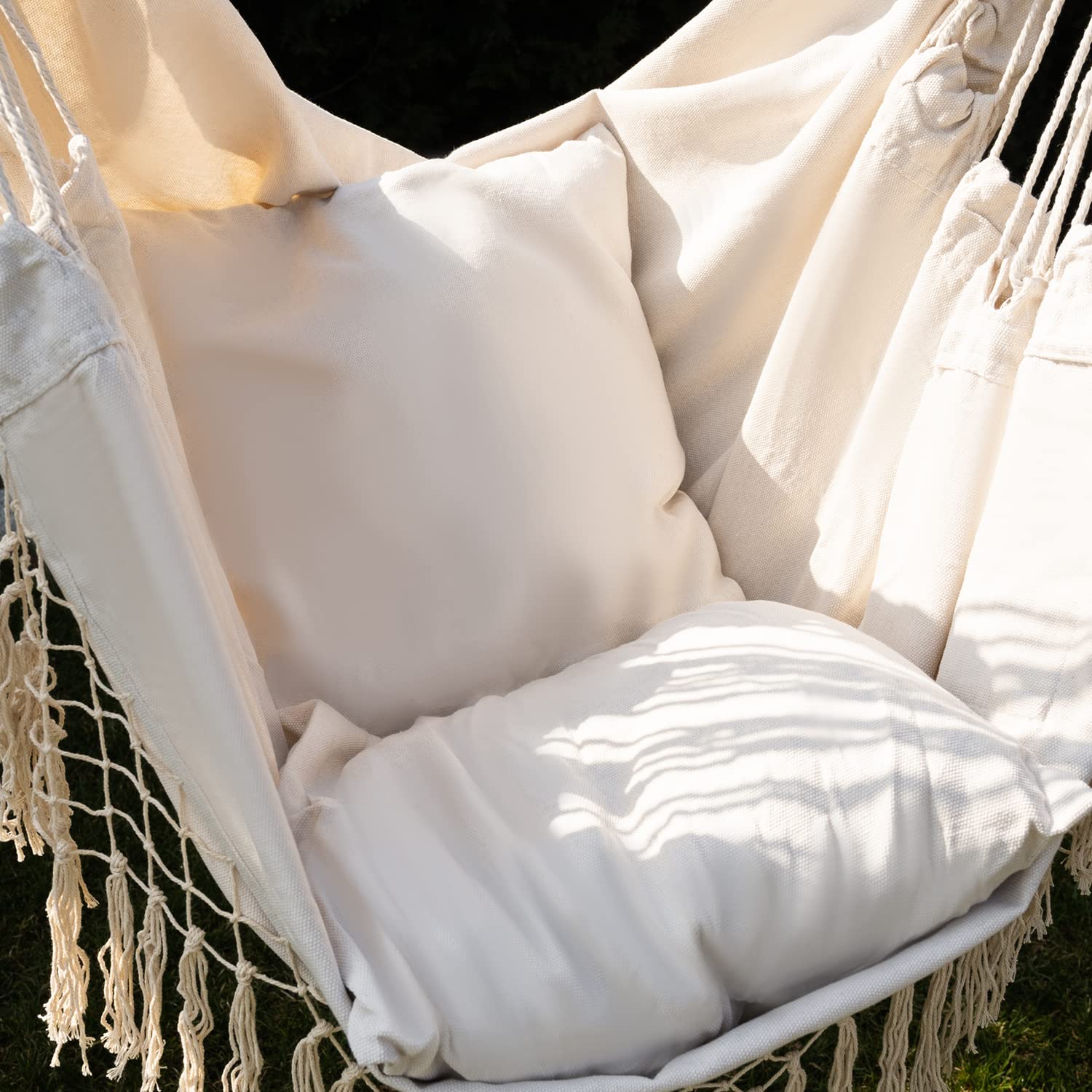 Poltrona sospesa per esterni, 97 x 130 cm, beige fino a 120 kg, per interni ed esterni, ideale per casa, giardino o balcone 23670