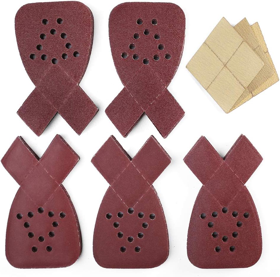Sanding Sheets for Black and Decker Mouse Sanders, 50PCS 60 80 120 150 220 Grit Sandpaper Assortment with Extra Tips for Replacement, 12 Holes Hook and Loop Detail Sander Sanding Pads Sand Paper